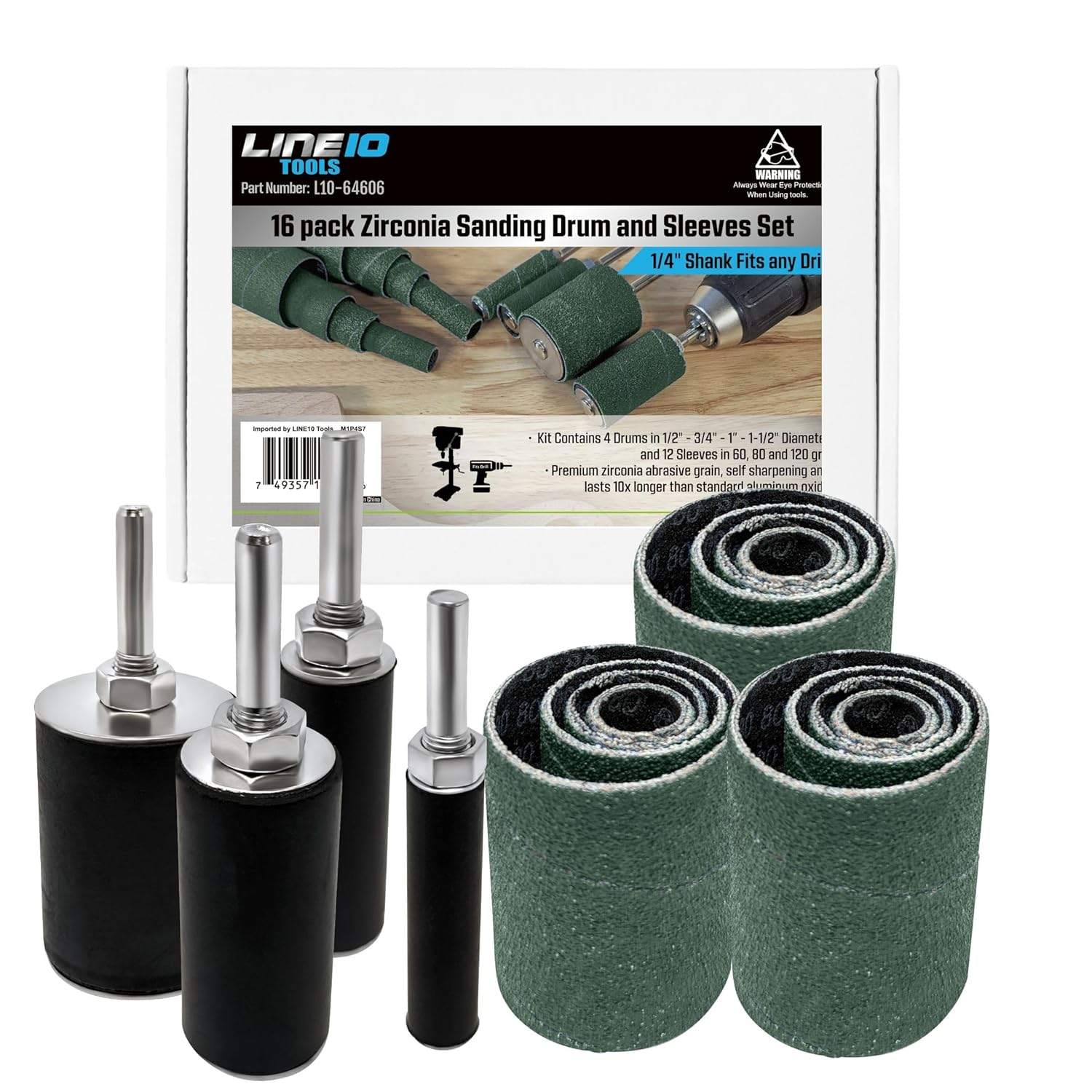 Line 10 Tools -16 Pack Blue Zirconia Sanding Drums and Sleeves