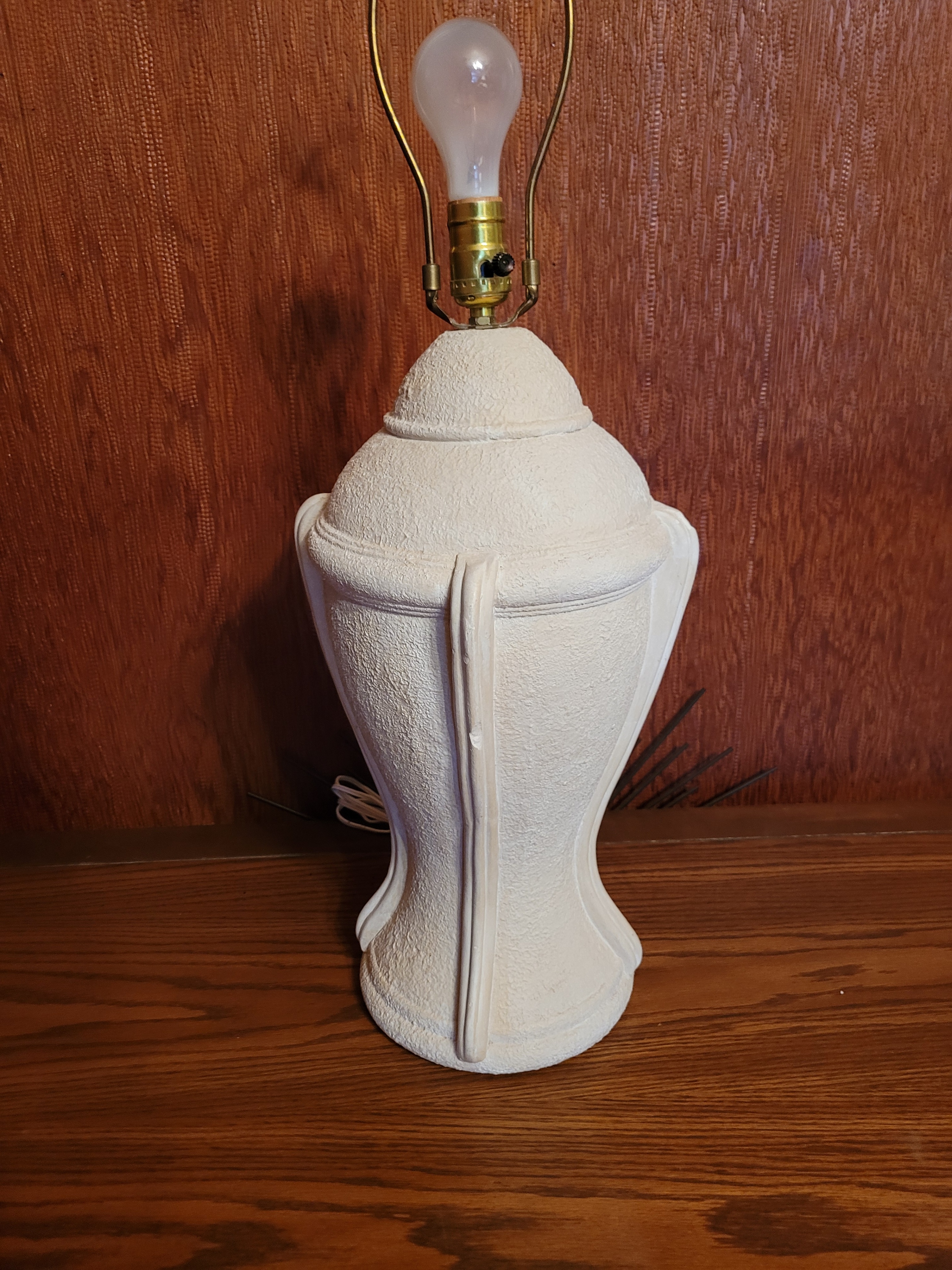 Large Textured Plaster Table Lamp Heavy 80s Brutalist Decor 29"
