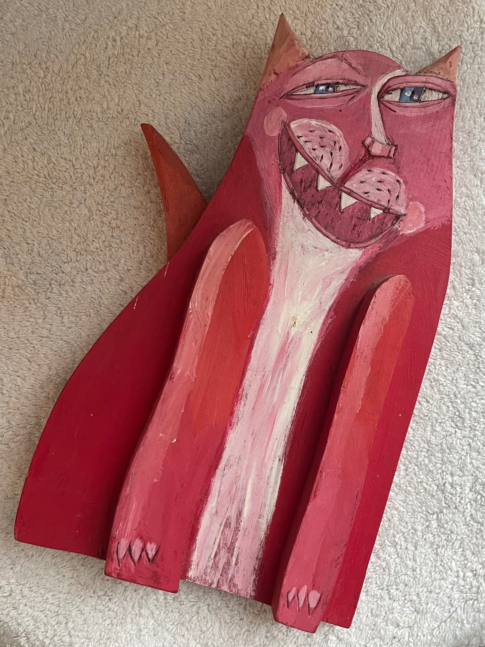 Signed Christina Luck (1989) Wood Cat Art Sculpture - photo 2