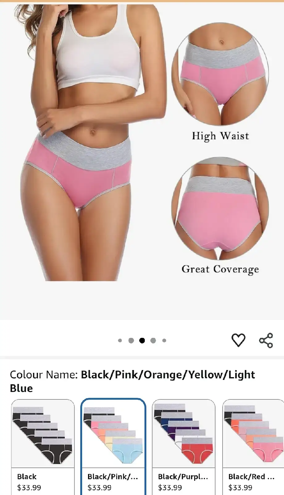 Wirarpa Women's Cotton Underwear High Waist Briefs 5 Pack - photo 2