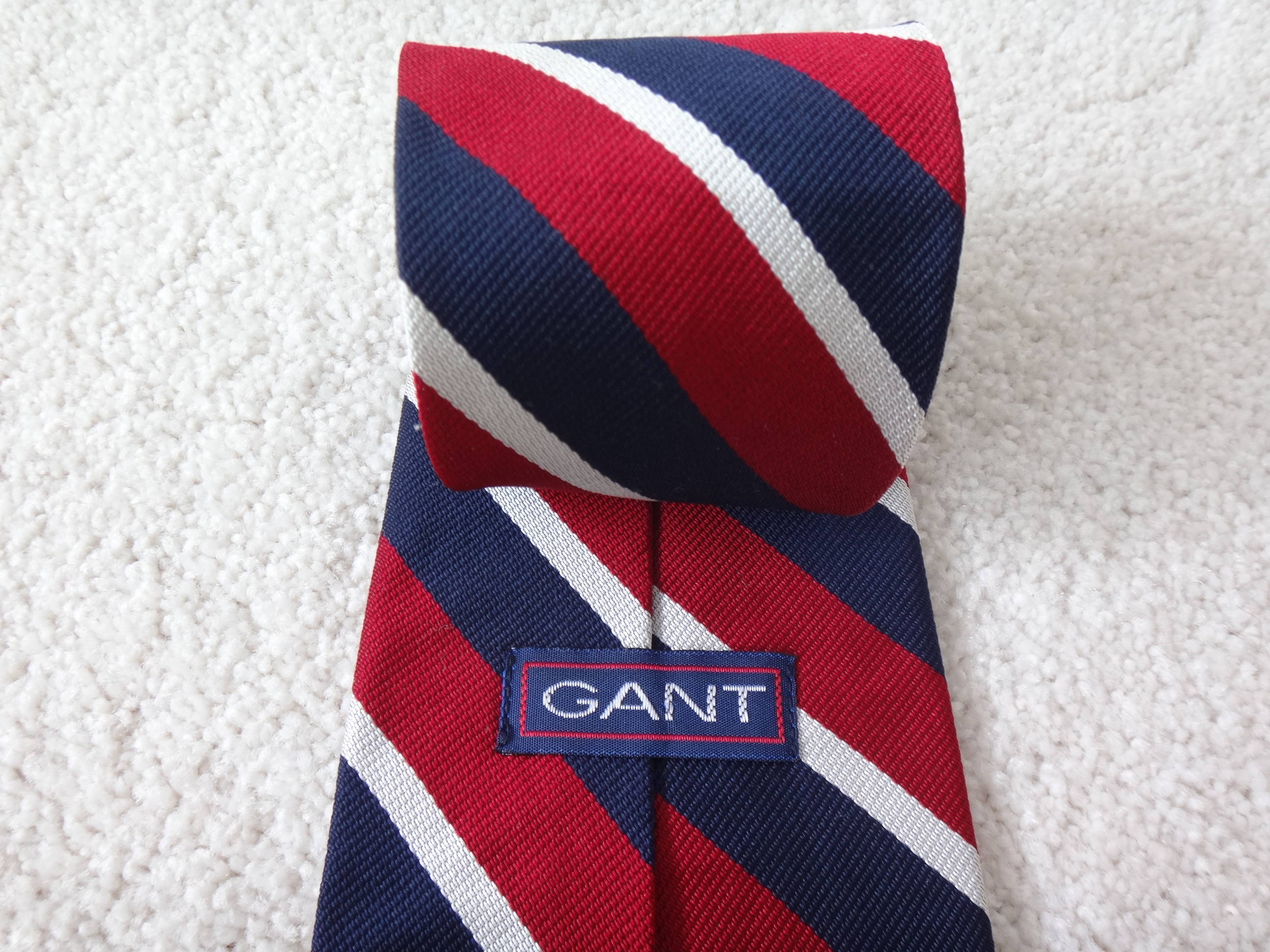 ✅♻️GANT Navy Blue Crimson Silver 100% Silk Striped Tie - photo 4
