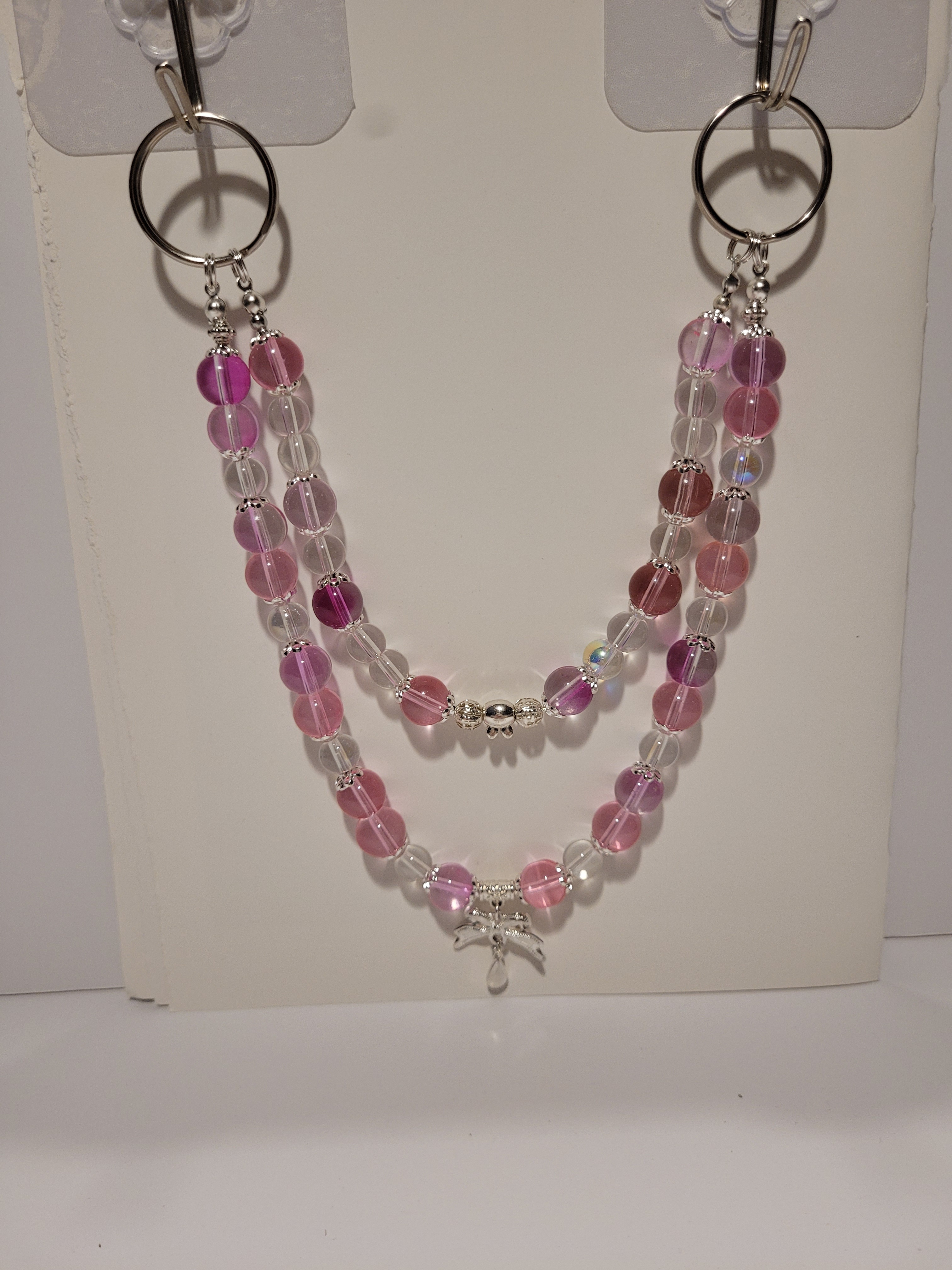 Handmade Beaded Keychain - Pink & Clear - photo 2