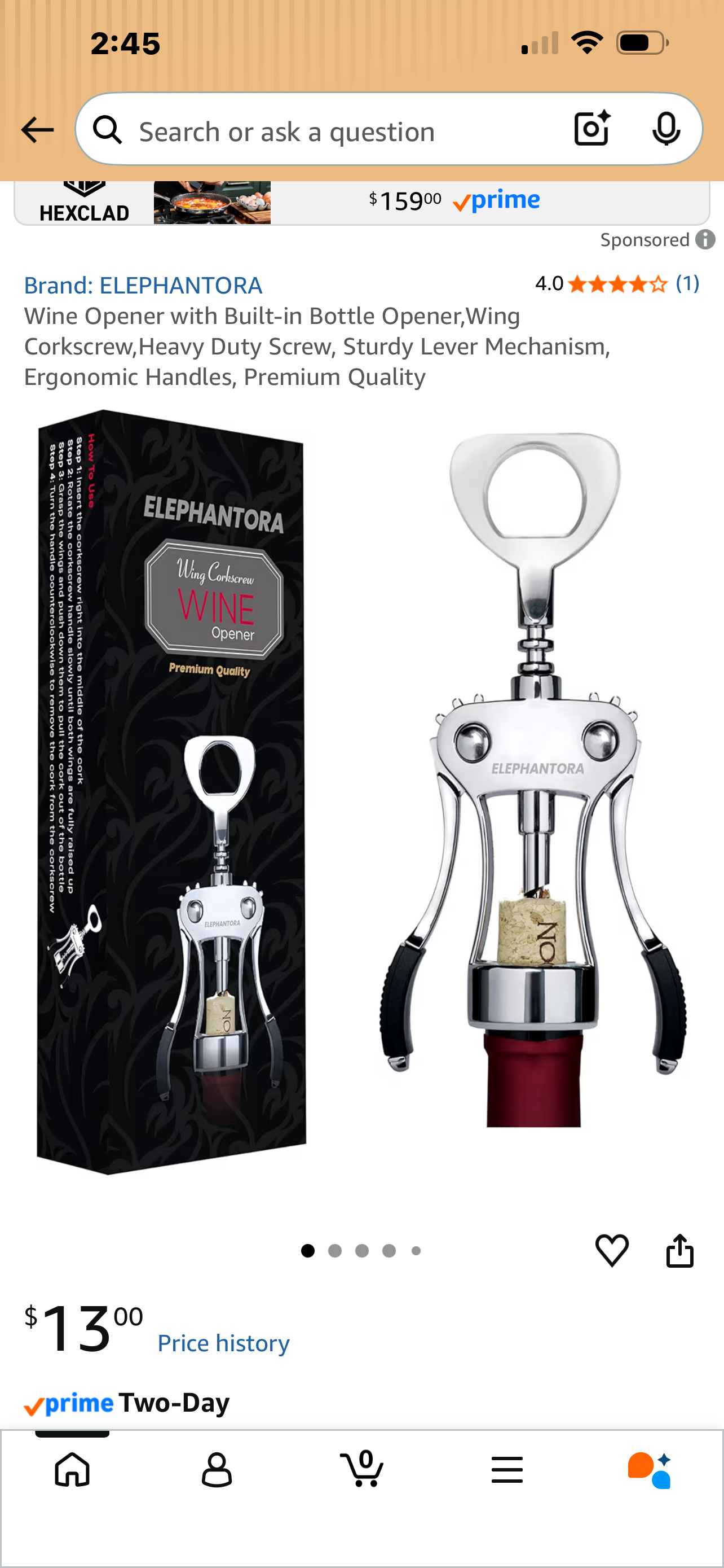 Wine Opener with Built-in Bottle Opener,Wing Corkscrew,Heavy D - photo 2