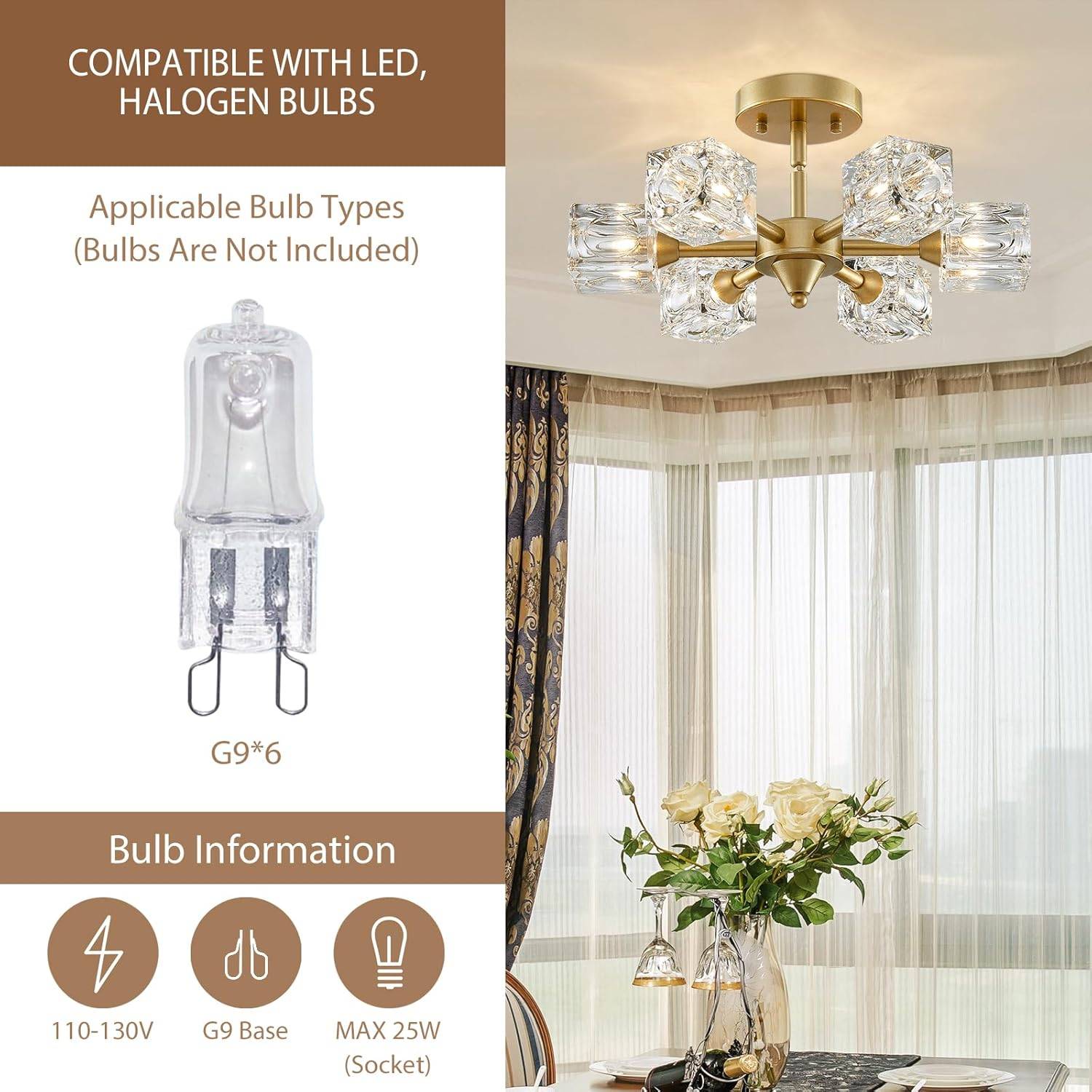 6-Light Crystal Chandelier Flush Mount - photo 4