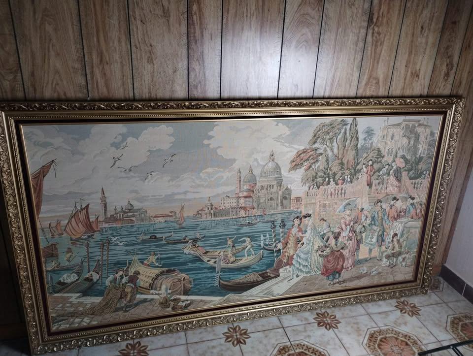 Vintage Arazzo Embroidered Venetian Tapestry Hand Made in Italy