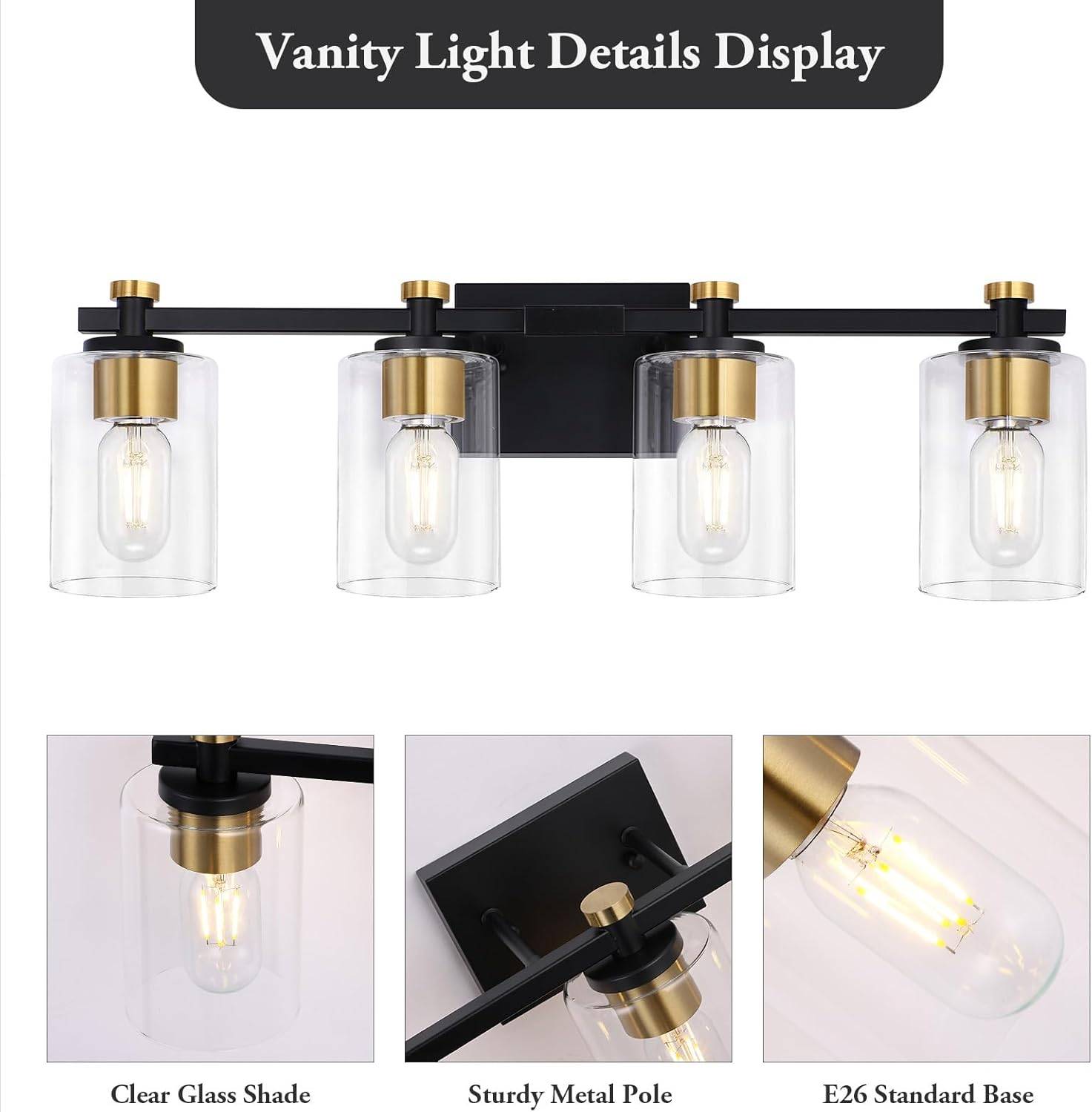 4-Light Vanity Light Fixture - Black and Gold - photo 3