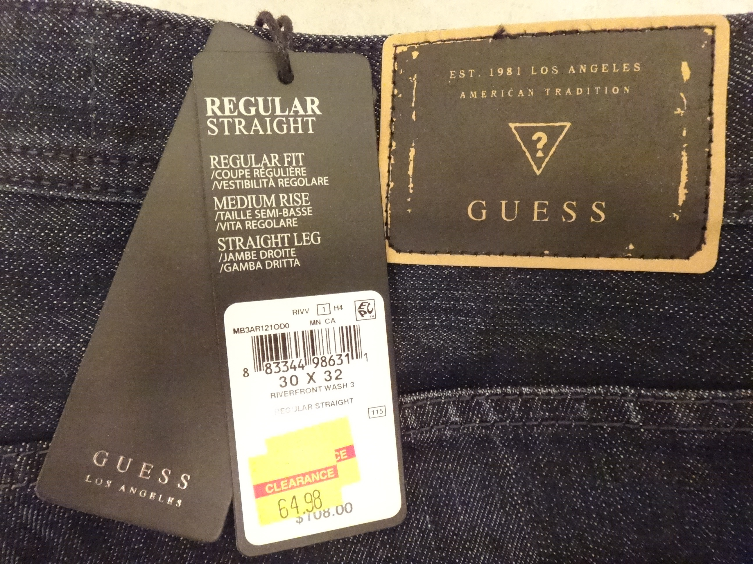 ✅🆕G U E S S Men's 30W x 32L Straight Fit Dark Wash Jeans NEW - photo 4