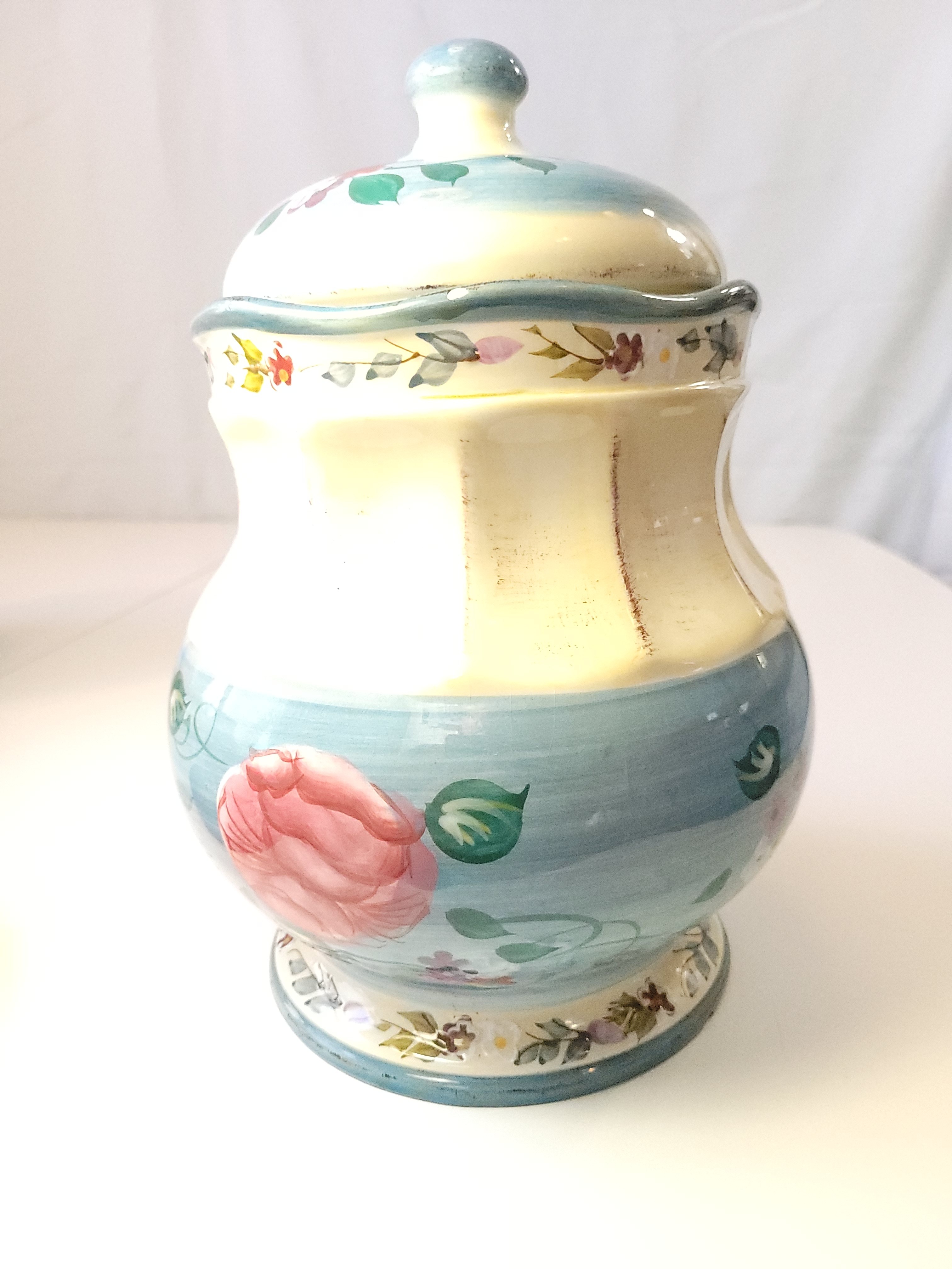 VTG Jay Import Co. Ceramic Canister Set - Blue Rose Floral - 3pc - photo 3