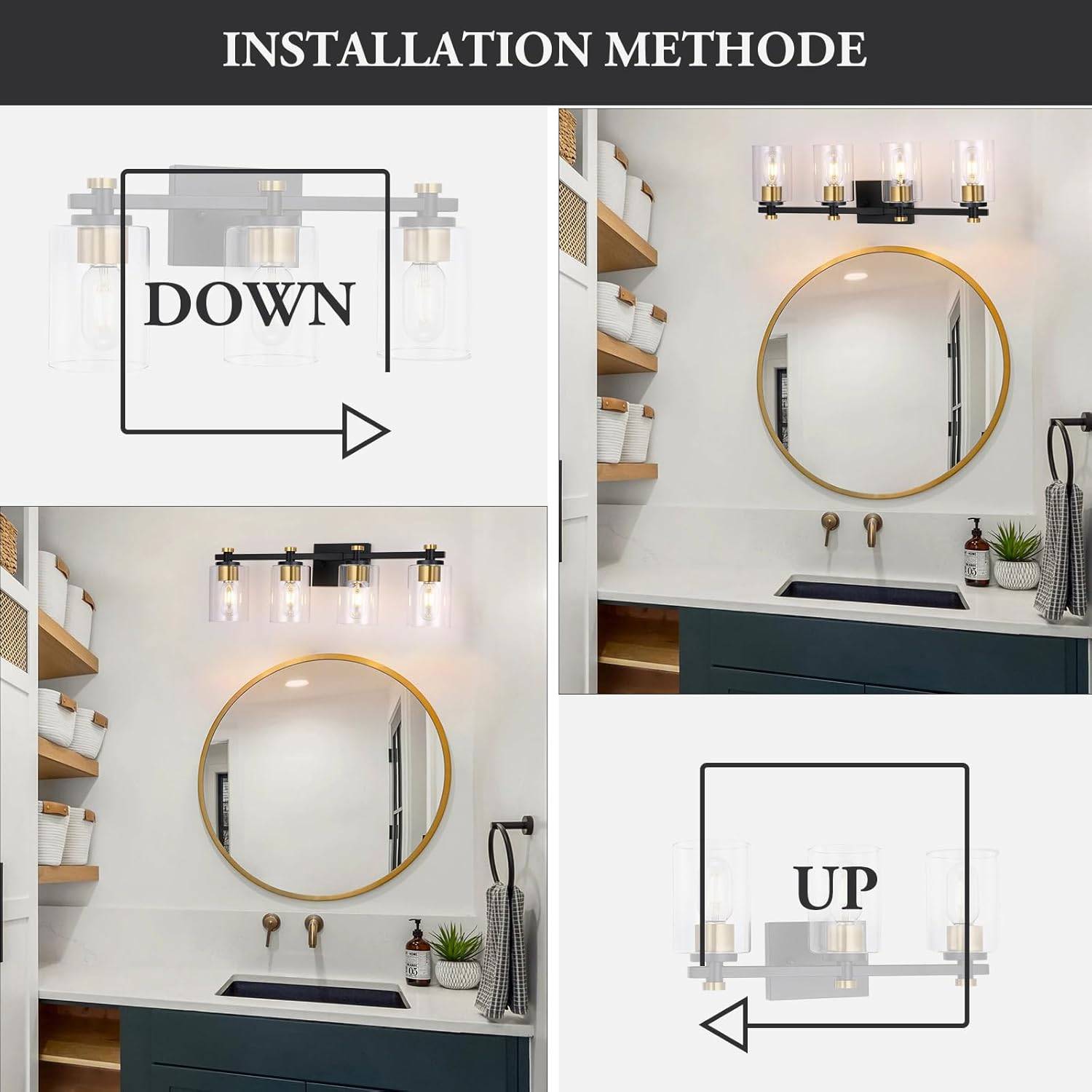 4-Light Vanity Light Fixture - Black and Gold - photo 2