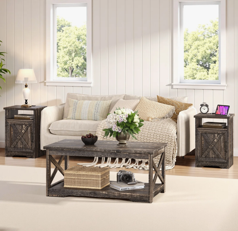 3 - Piece Farmhouse Living Room Table Set,Dark Oak - New in box - photo 5