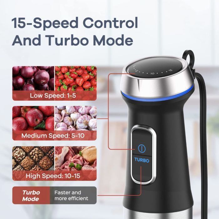 New Ganiza 1000W Hand Blender with 15-Speed Control & Turbo Mode - photo 3