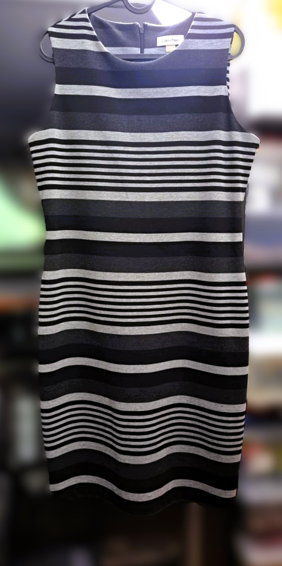 Authentic Calvin Klein Gray & Black Striped Sleeveless Dress