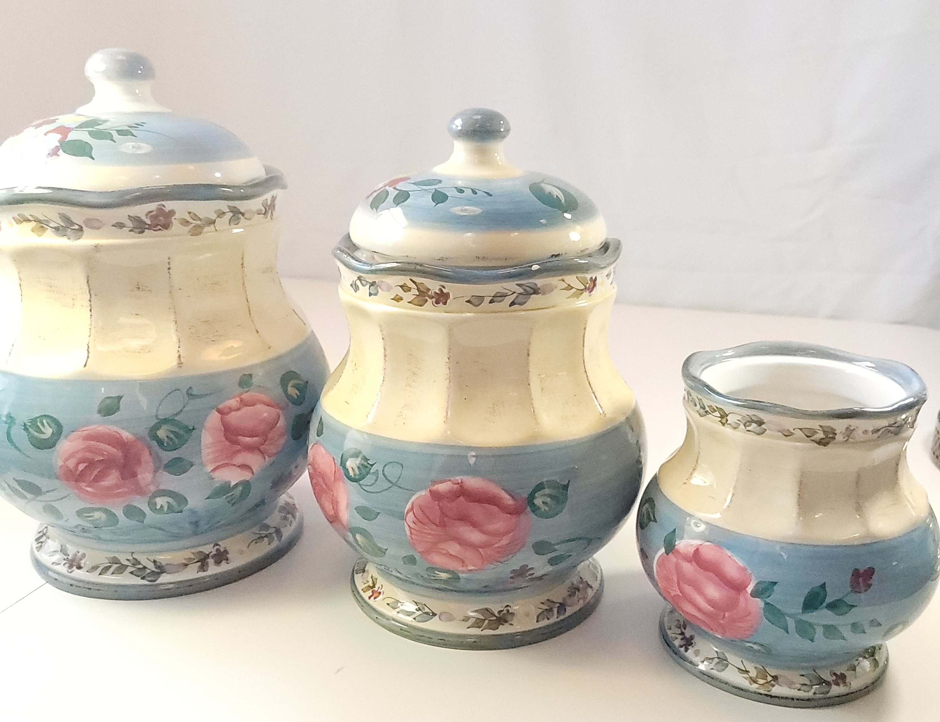 VTG Jay Import Co. Ceramic Canister Set - Blue Rose Floral - 3pc