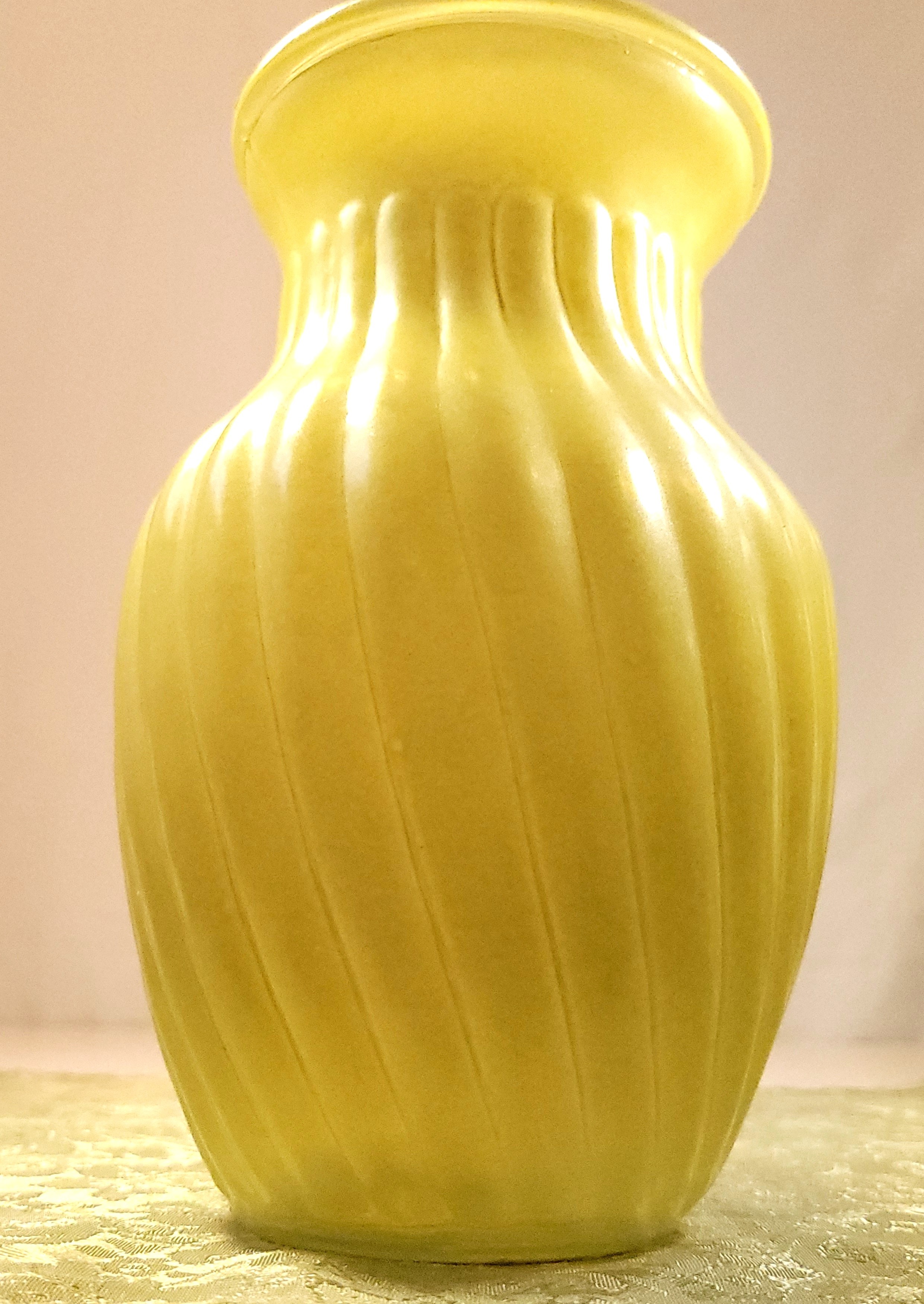 Satin Cased Glass Swirl Vase  8" Ribbed Optic Circa 60s