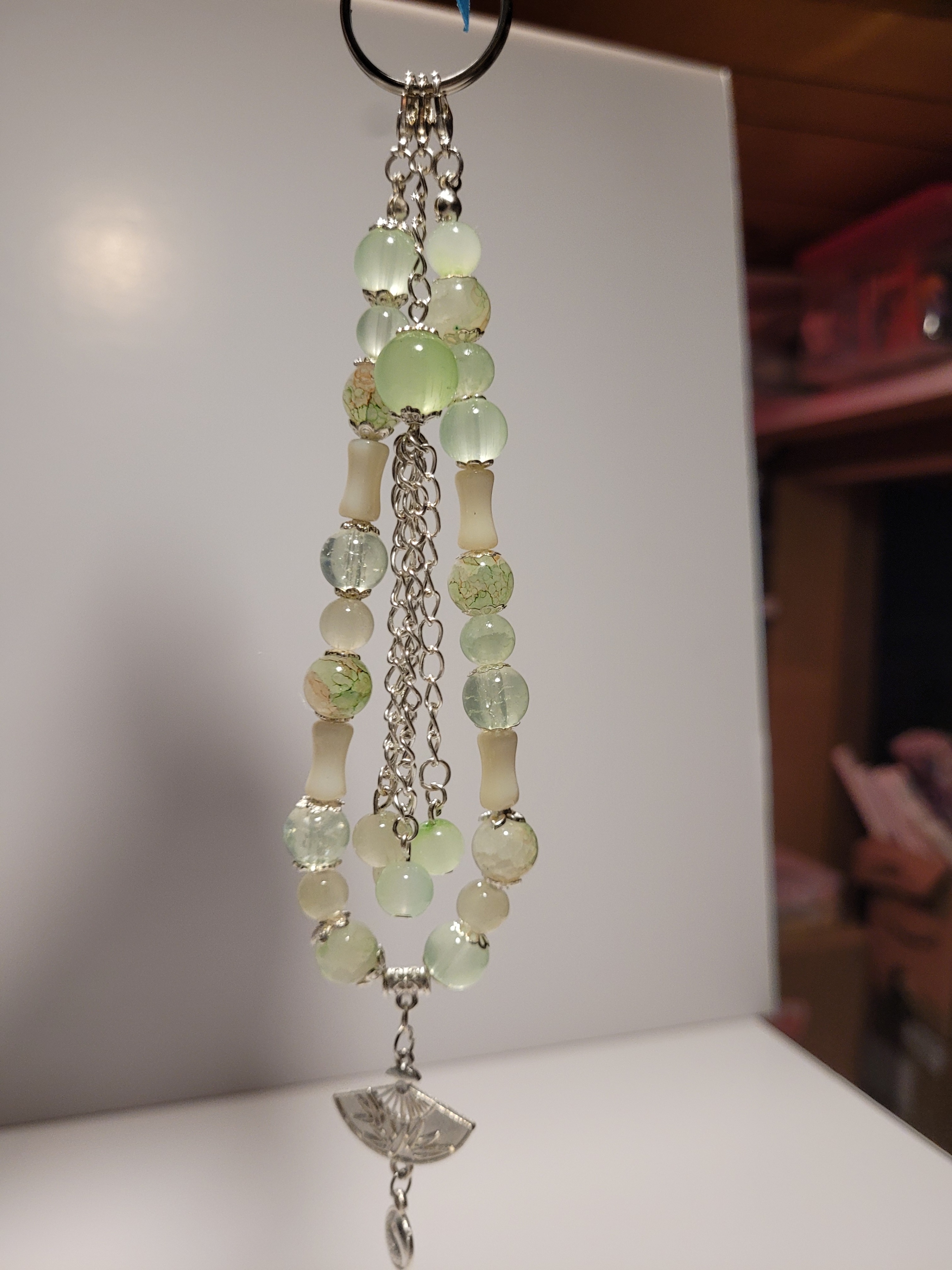 Handmade Beaded Keychain - Green & Silver - photo 2
