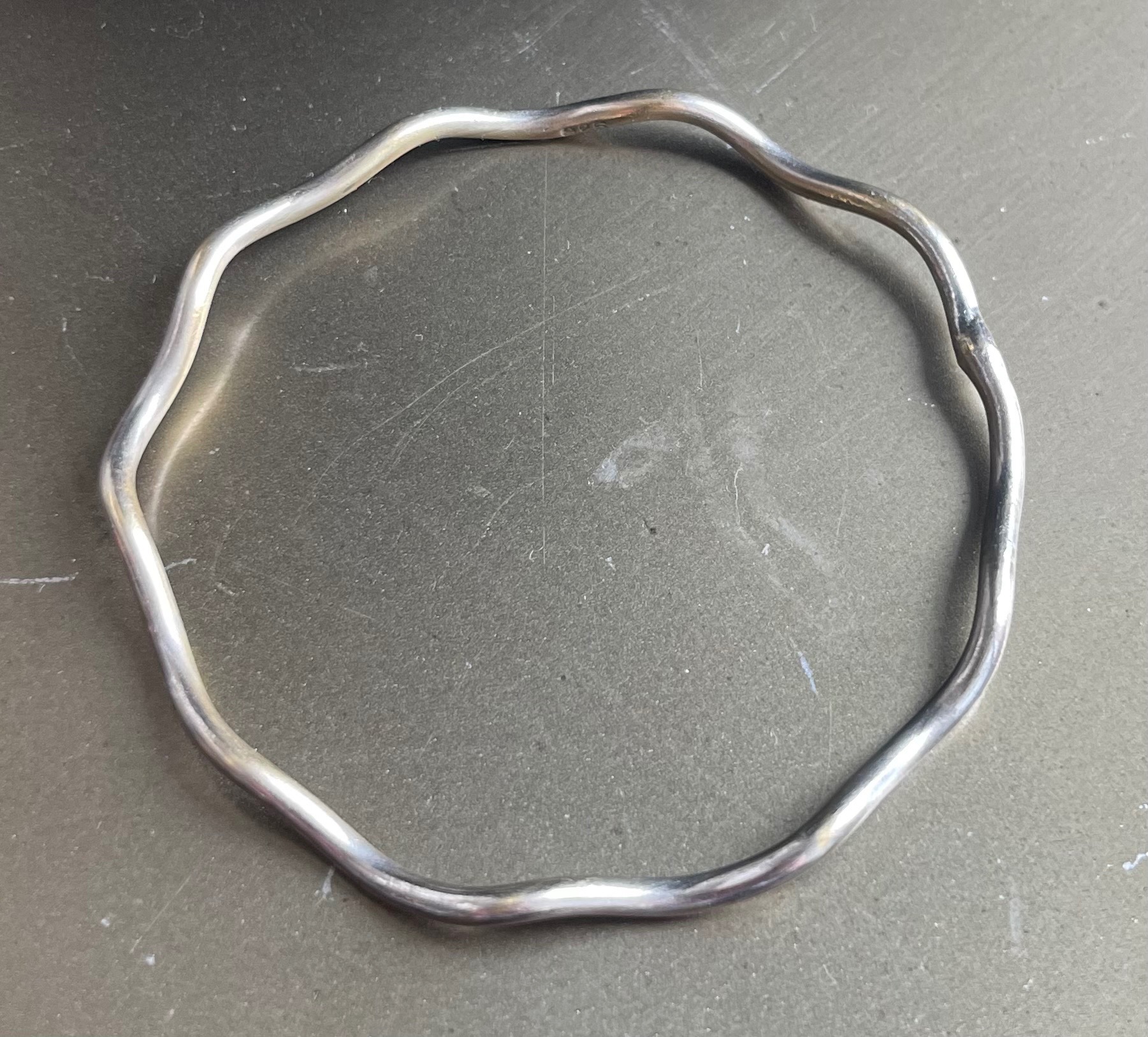 Vintage Sterling Silver "Wavy" Solid Bangle - 2.75"