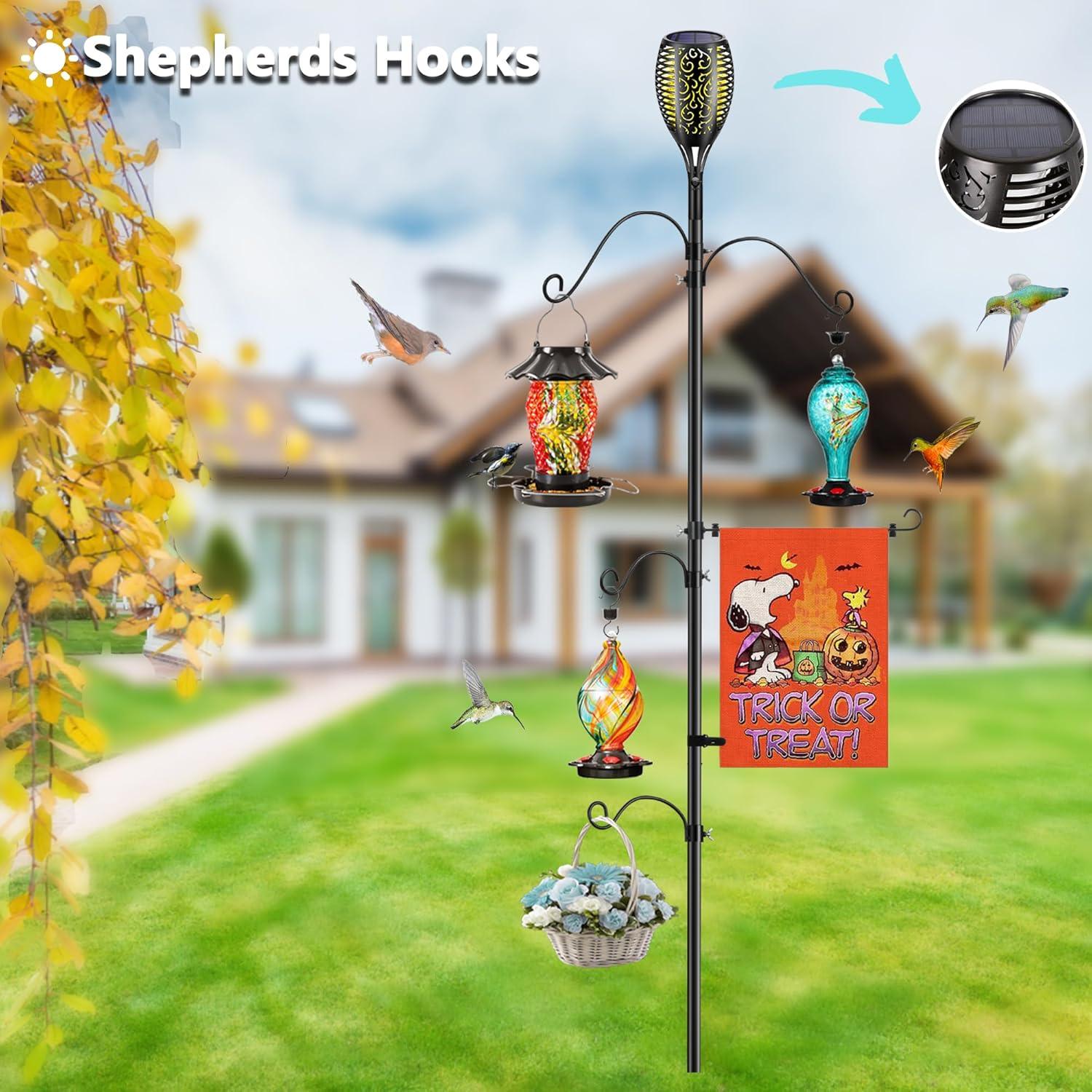 Solar Flame Torches Shepherds Hook Garden Lamp Stand