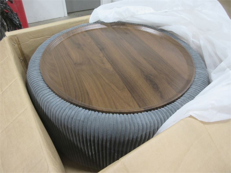 Round Ottoman Coffee Table with Wooden Tray Top (New in box) - photo 2