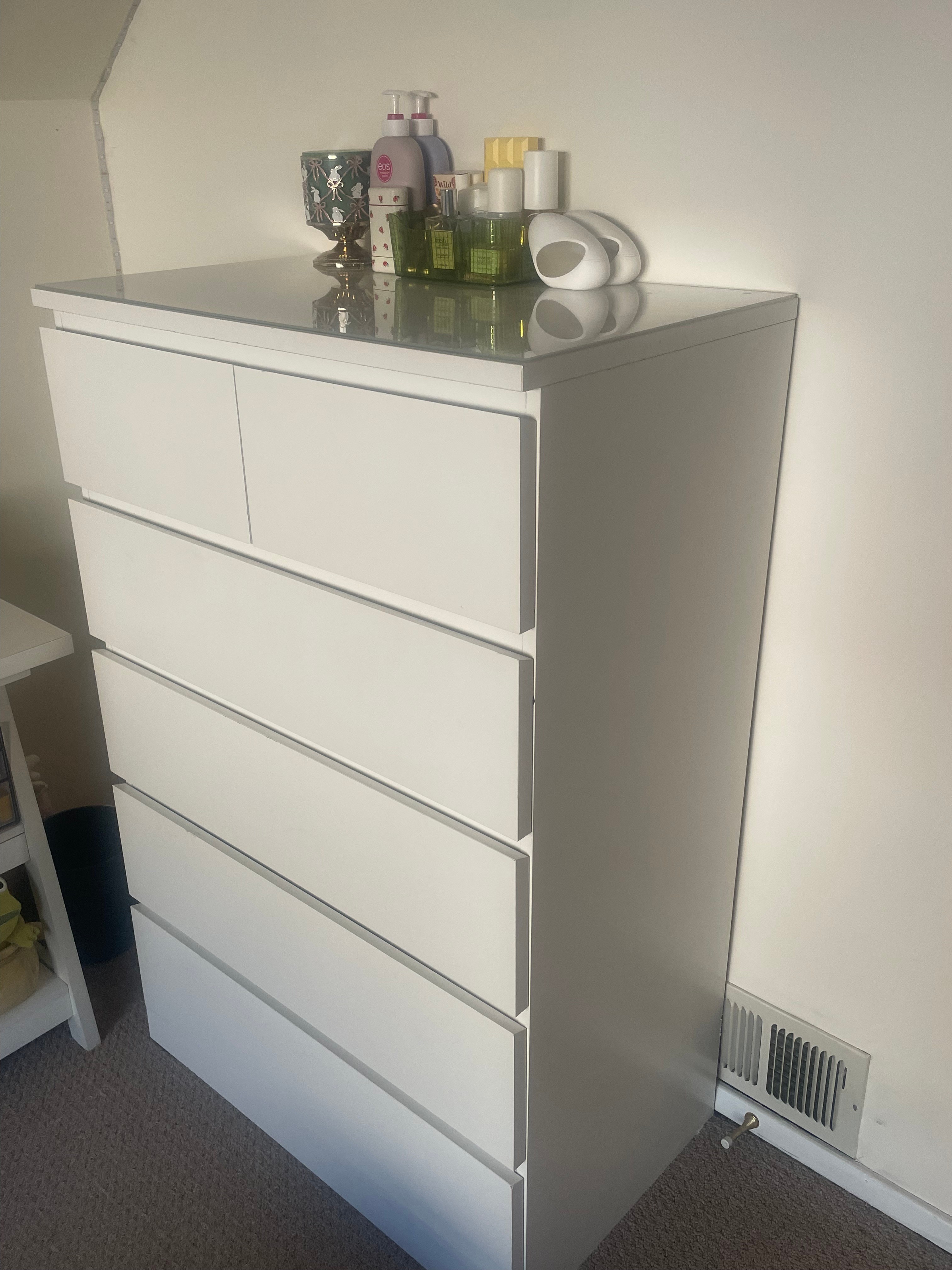 IKEA White 6-Drawer Dresser with Glass Top - photo 4