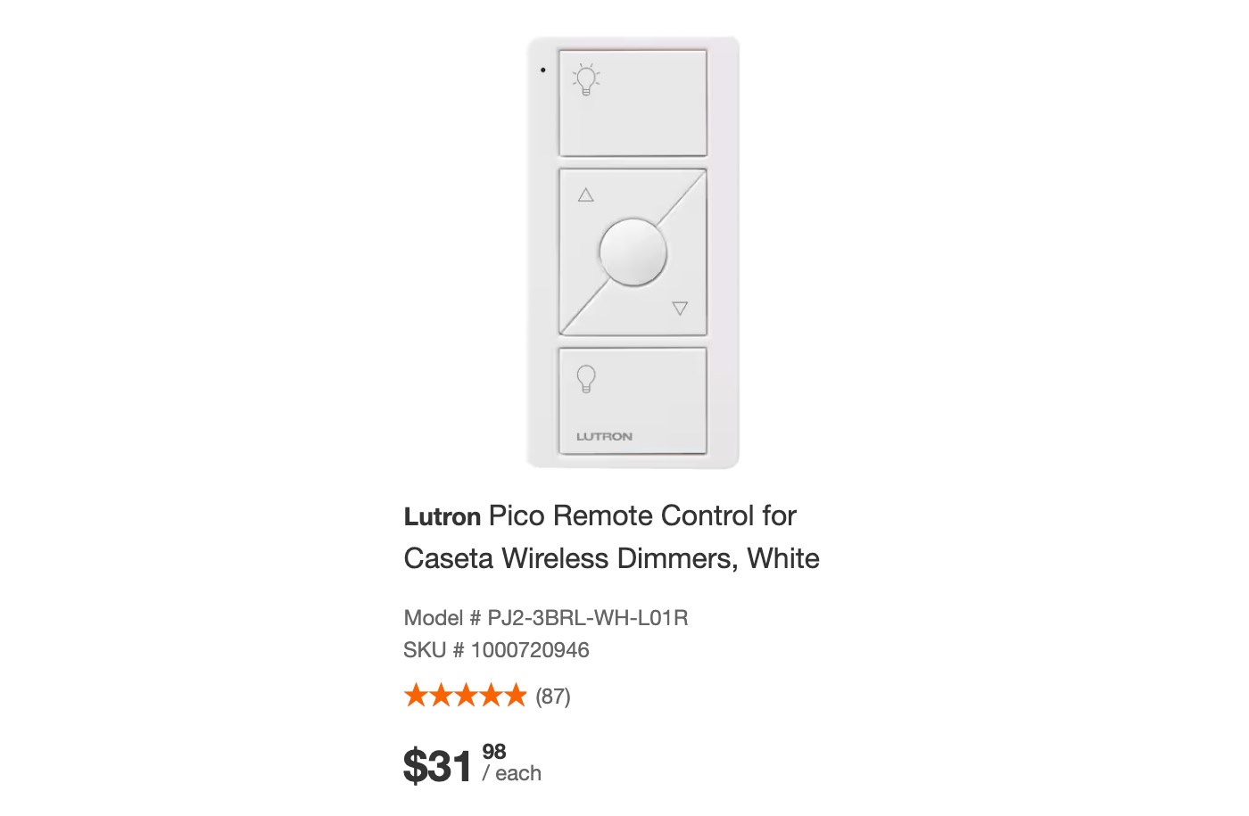 Lutron Caseta Pico Remote White, PJ2-3BRL-WH-L01R - photo 3