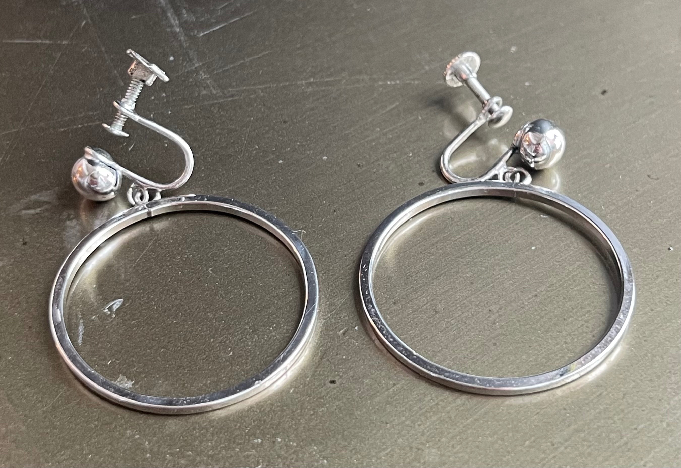 Vintage BOND BOYD Sterling Silver Modernist Orb & Hoop Earrings