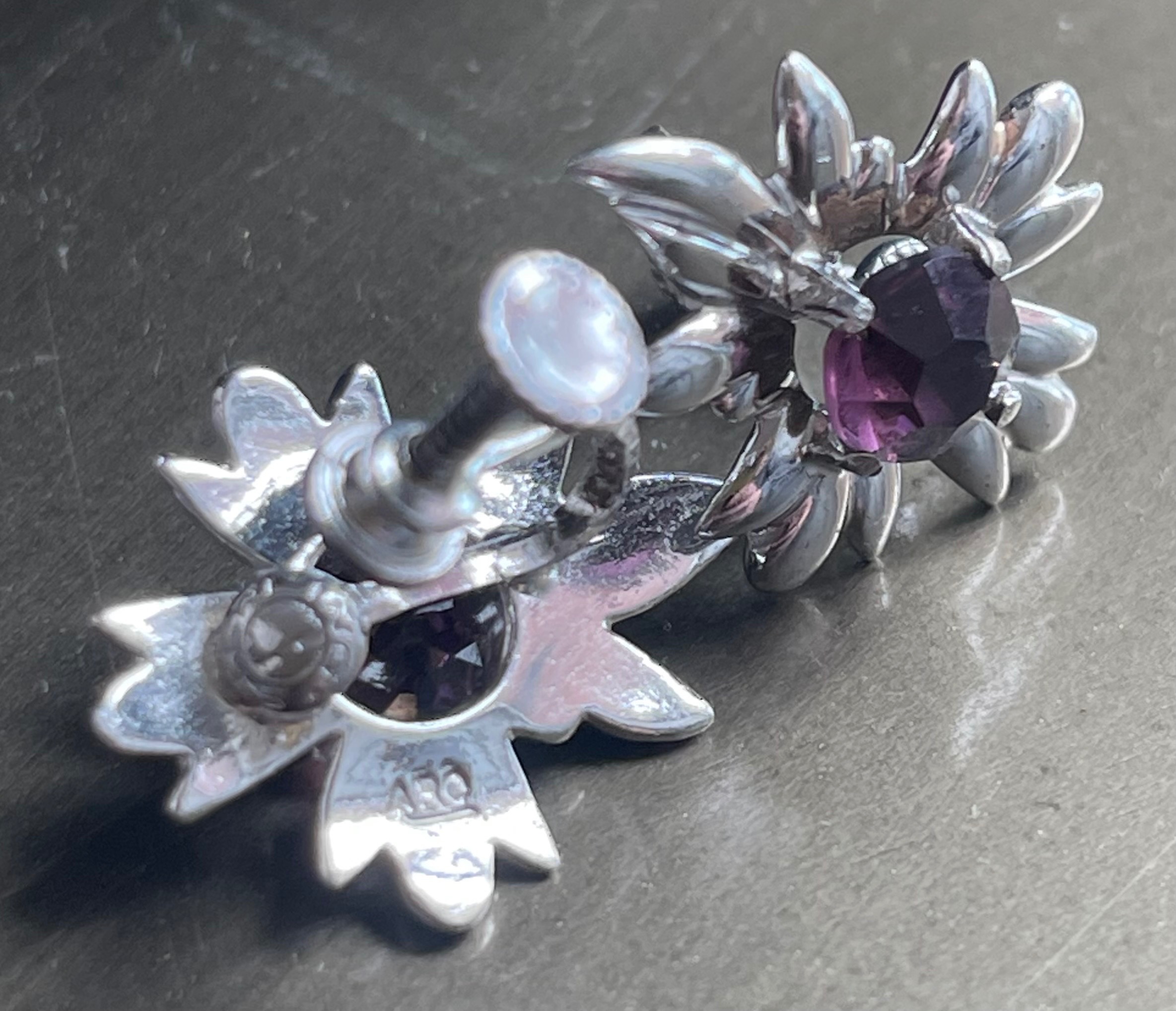 Vintage Sterling Silver & Amethyst Screw-Back Earrings – 40s/50s