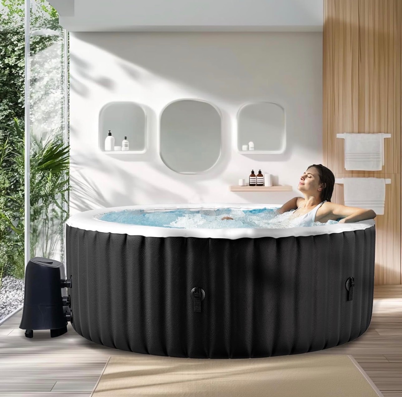 Outdoor Spa Tubs 2-4 Person Portable Blow Up Spa 120 Soothing Bu