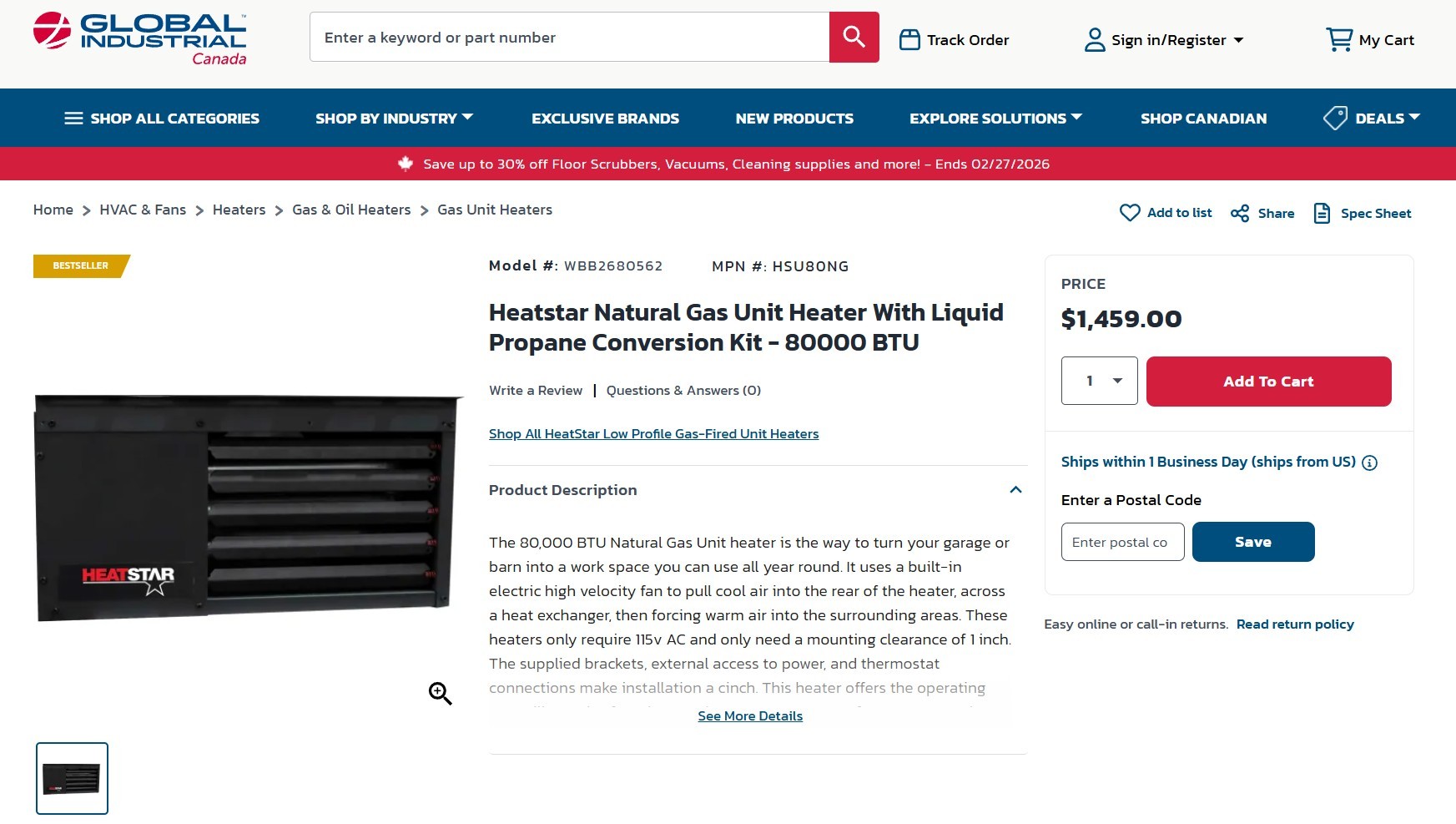 BNIB HeatStar garage Natural‐Gas Unit Heater 80,000 BTU - photo 3