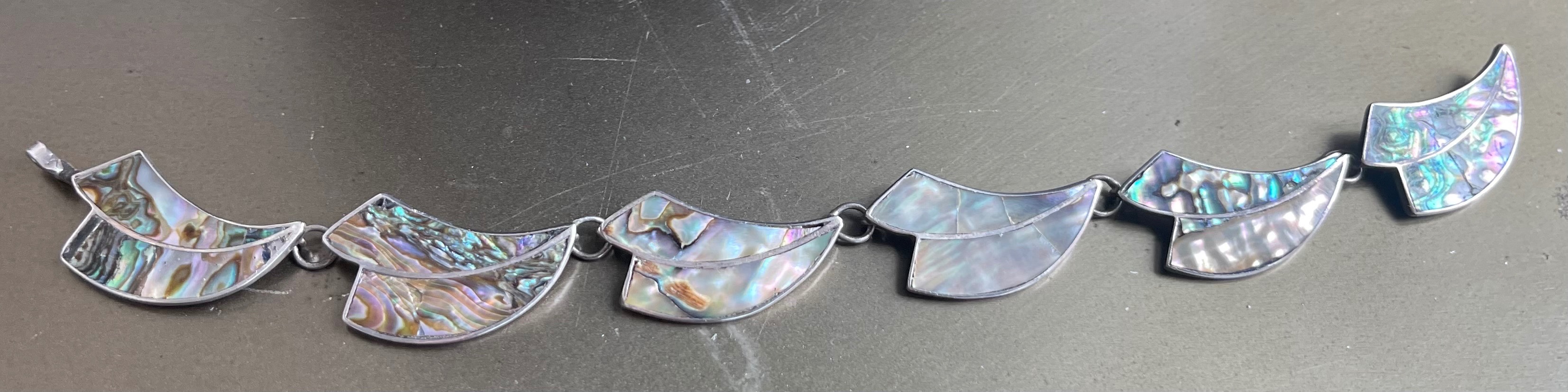 Vintage Mexican Sterling Silver Abalone Panel Bracelet (.925)