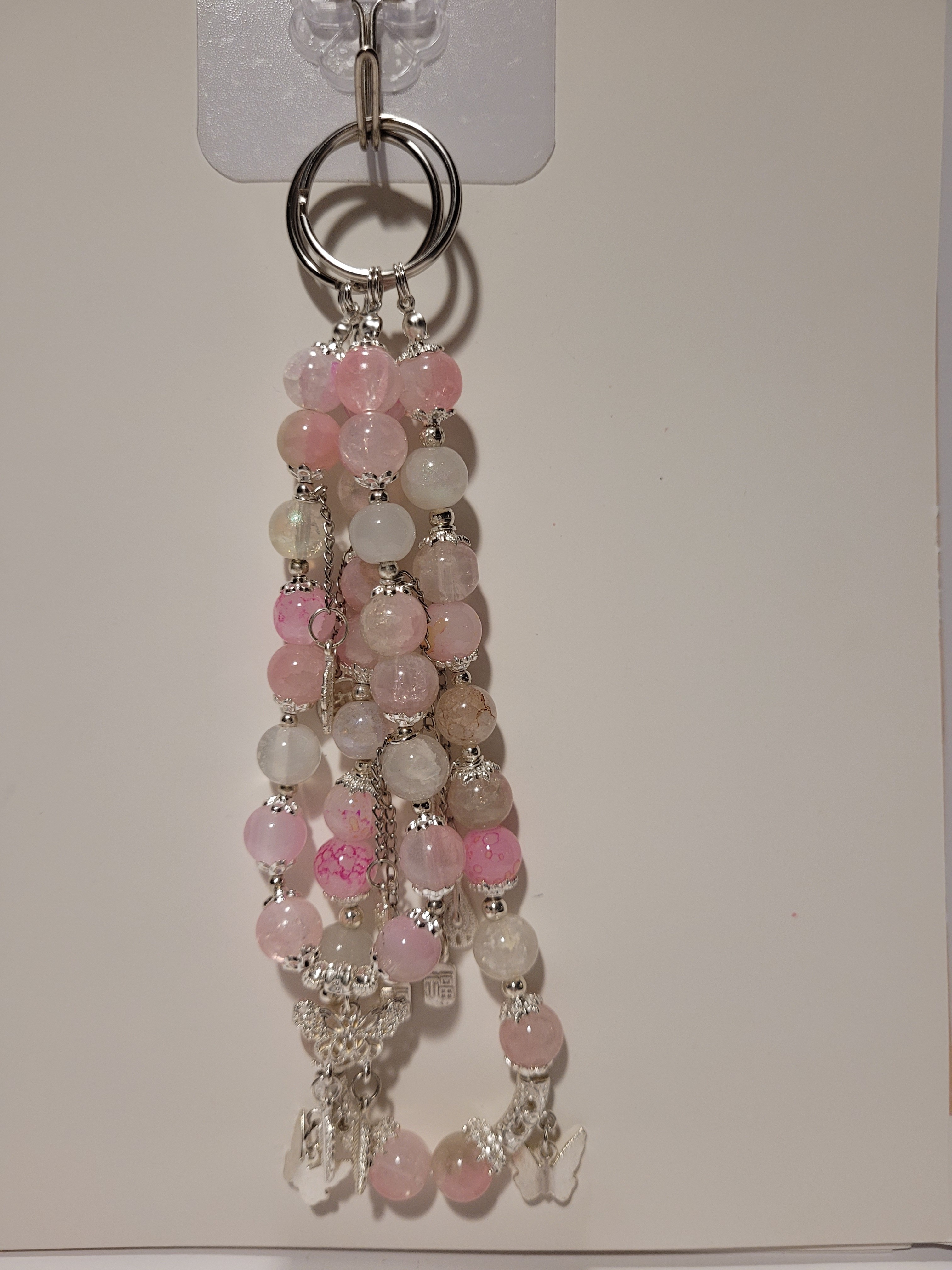 Pink & White Beaded Keychain