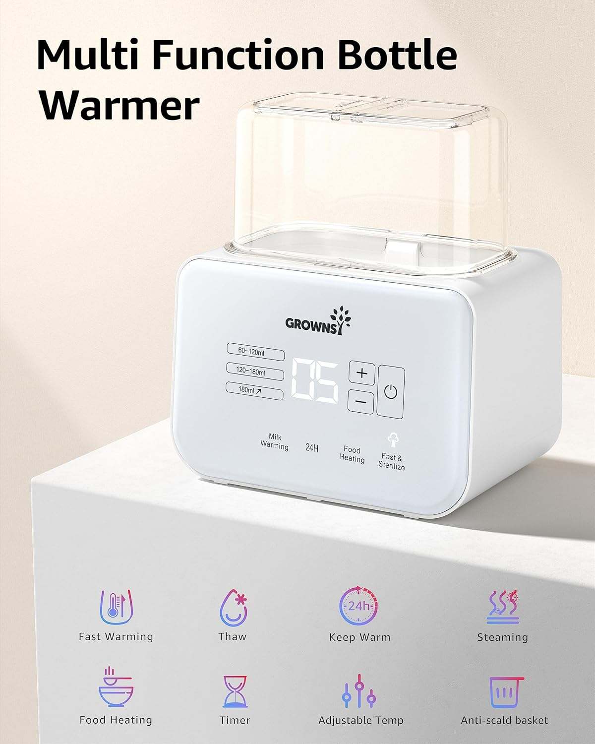 GROWNSY Baby Bottle Warmer, 8-in-1 Fast Milk Warmer & Sterilizer