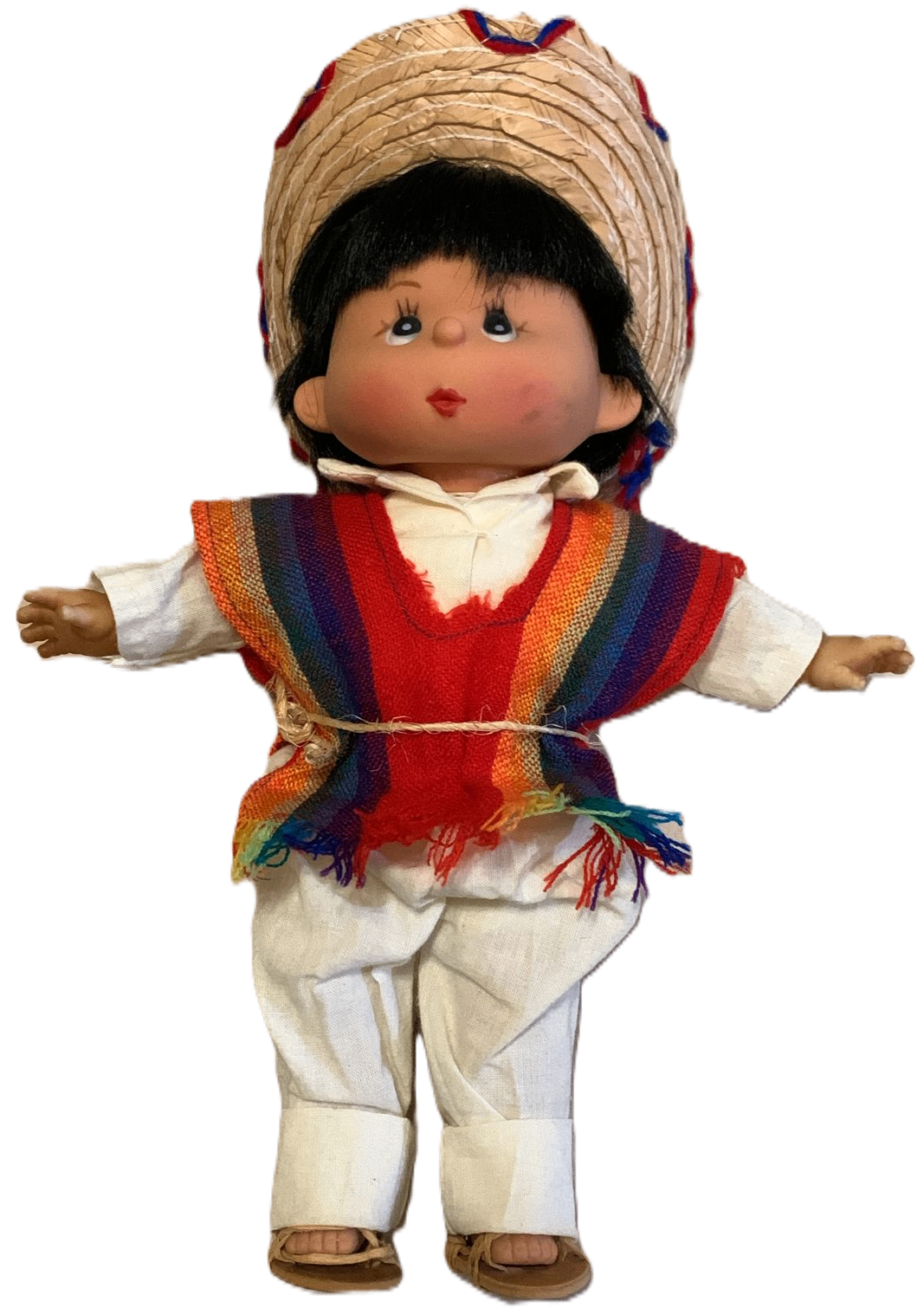 Mexican Folk Boy Doll with Sombrero and Poncho