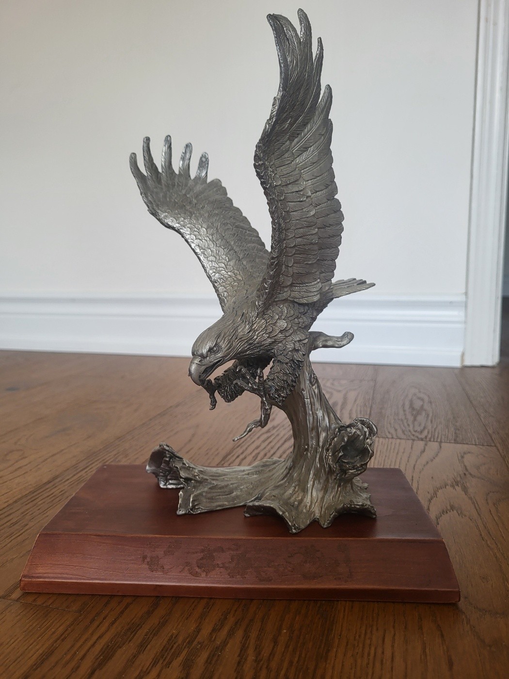Eagle Sculpture with Wooden Base