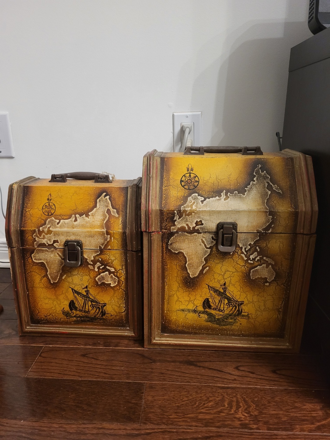 Vintage Nautical Treasure Chest Boxes - Set of 2