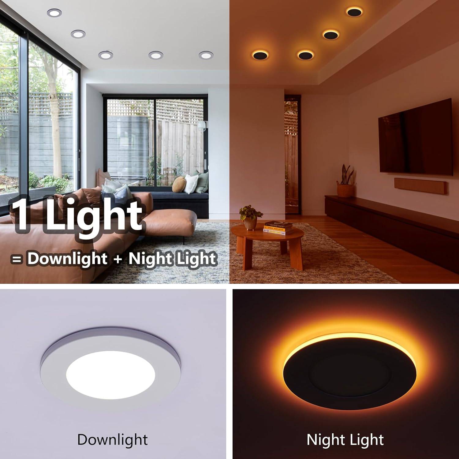 6 Inch LED Recessed Lights with Night Light Mode - 8 Pack - photo 2