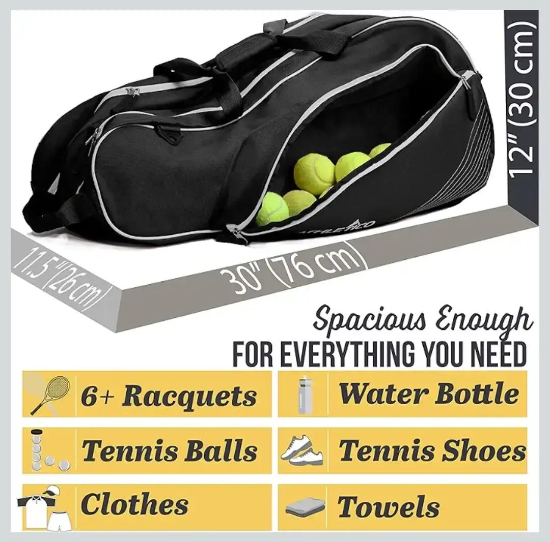 Athletico 6 Racquet Tennis Bag - Black - photo 4