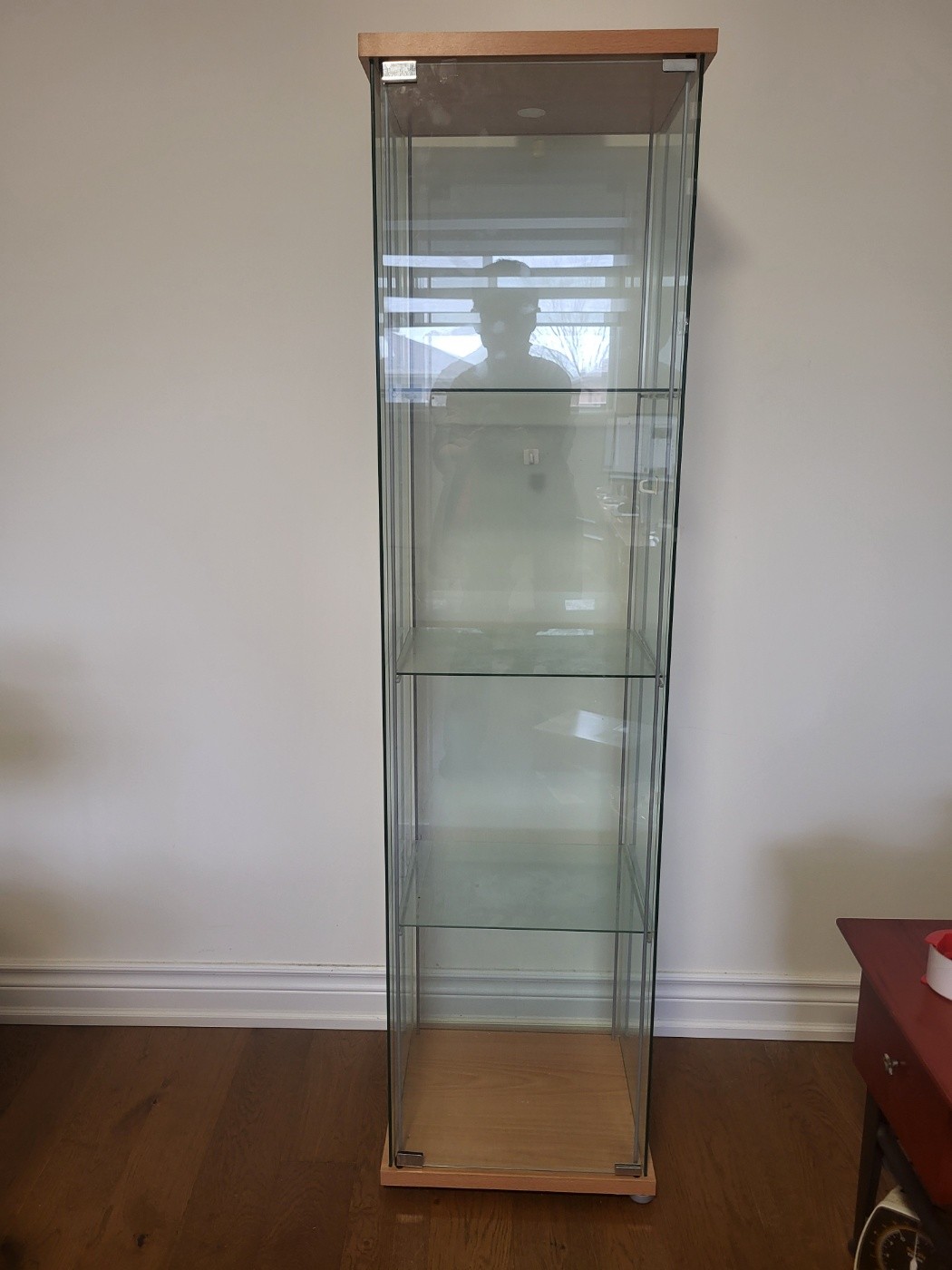 Glass Display Cabinet / Curio Cabinet with Wooden Top & Base