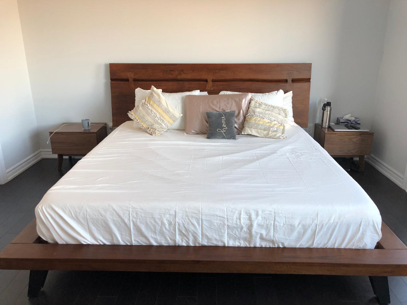 King Size Solid Wood Platform Bed  + 2 side tables