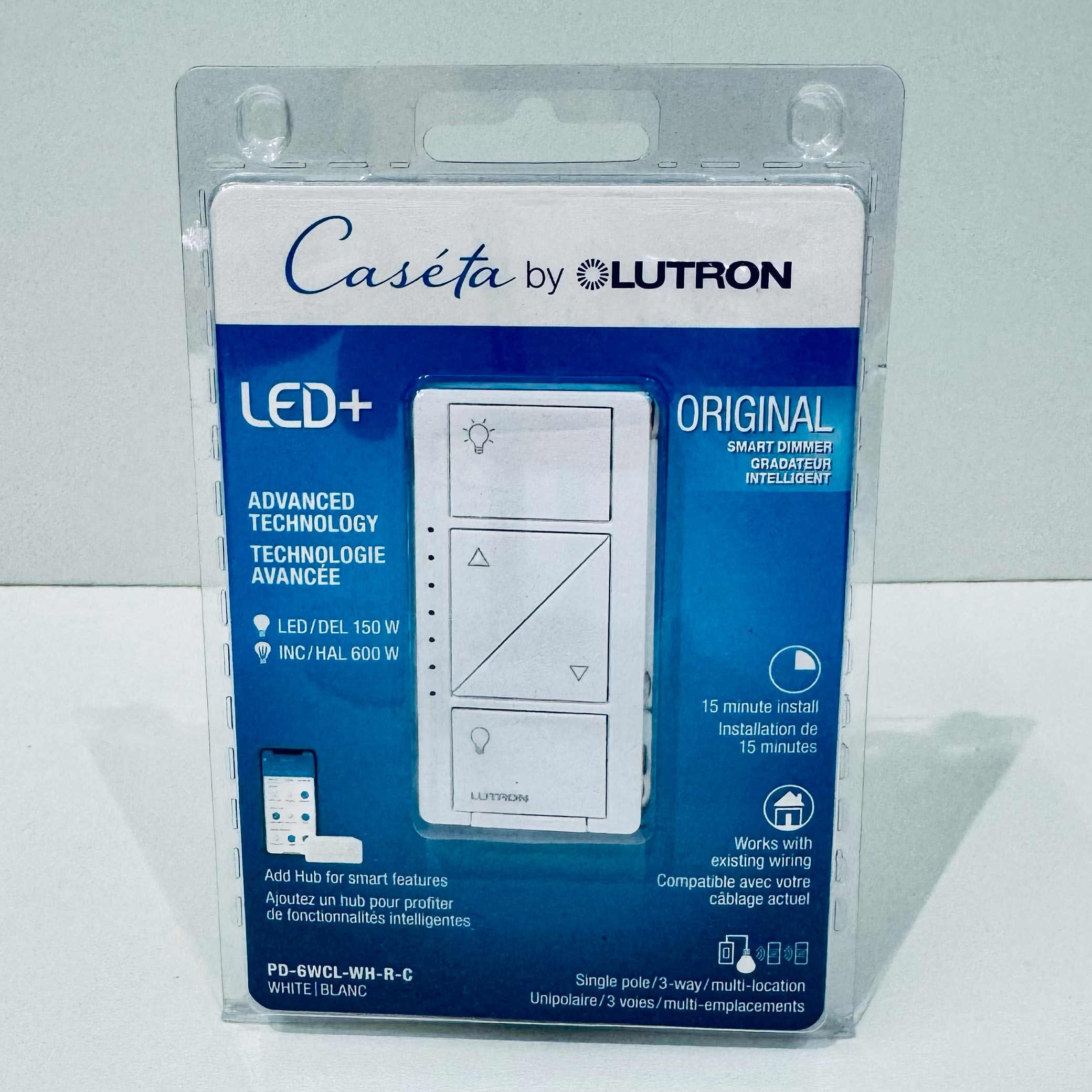 Lutron Caseta in-wall dimmer, PD-6WCL-WH-RC