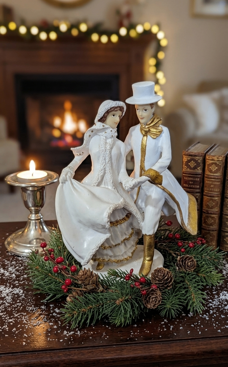 The Winter Waltz - White Dancing Couple Show Piece