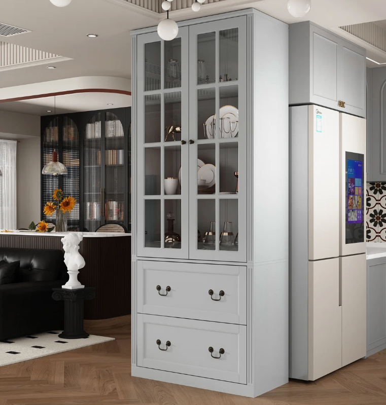 Grey China Cabinet with Glass Doors and Drawers - New in box