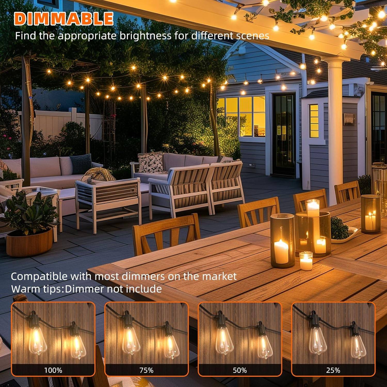 150FT Dimmable LED Patio String Lights ST38 - photo 4