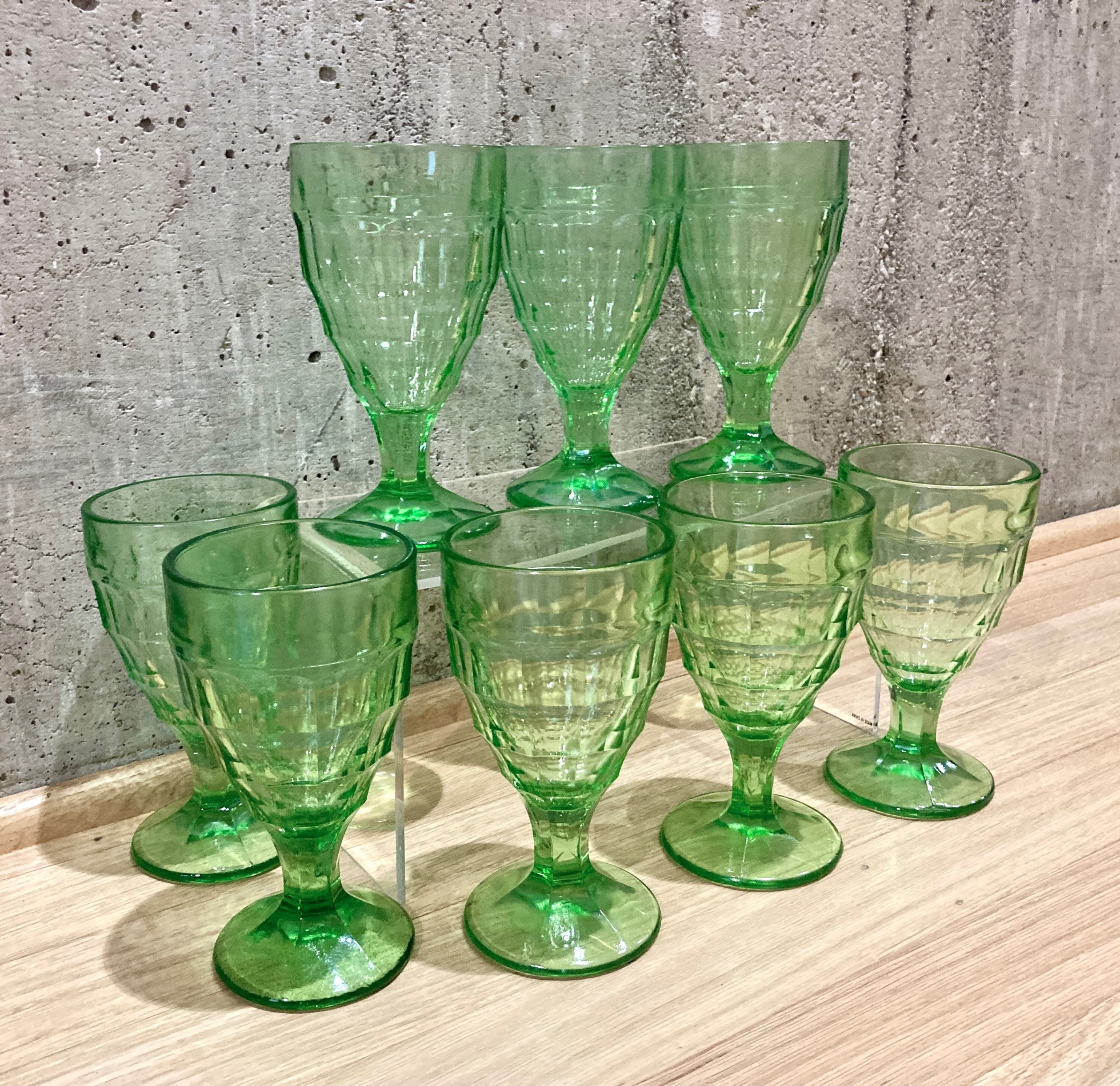 VTG Hazel Atlas Colonial Block Goblets Green Depression Glass - photo 4