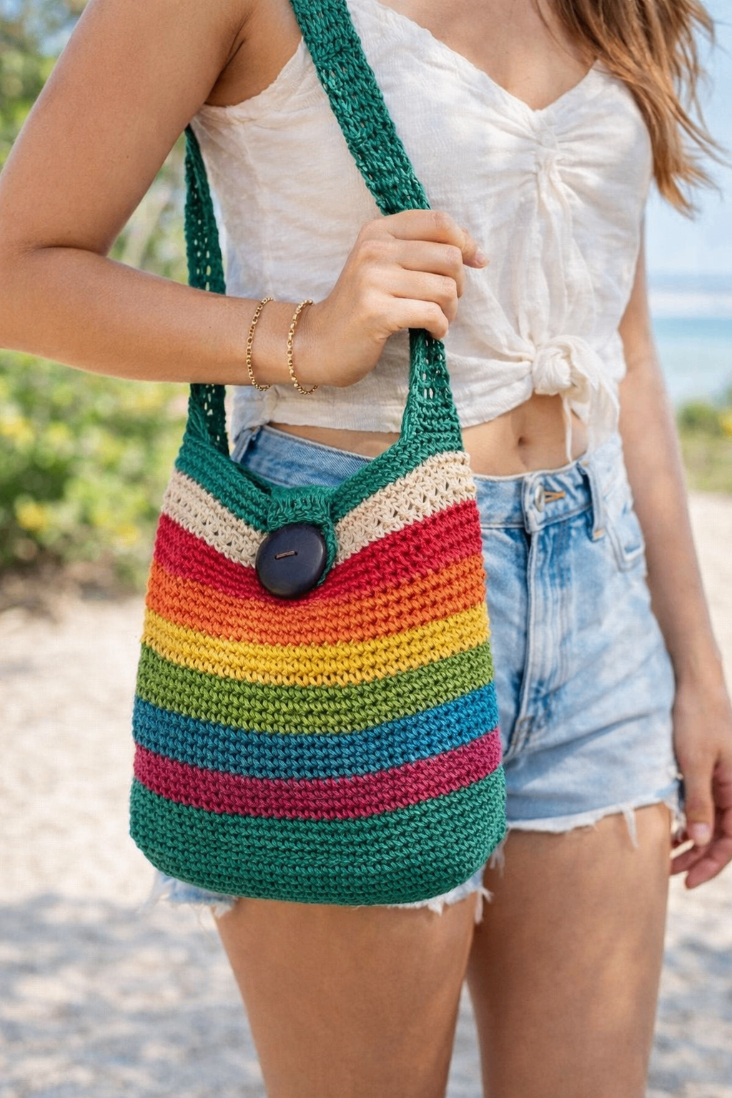 Rainbow Striped Crochet Shoulder Bag