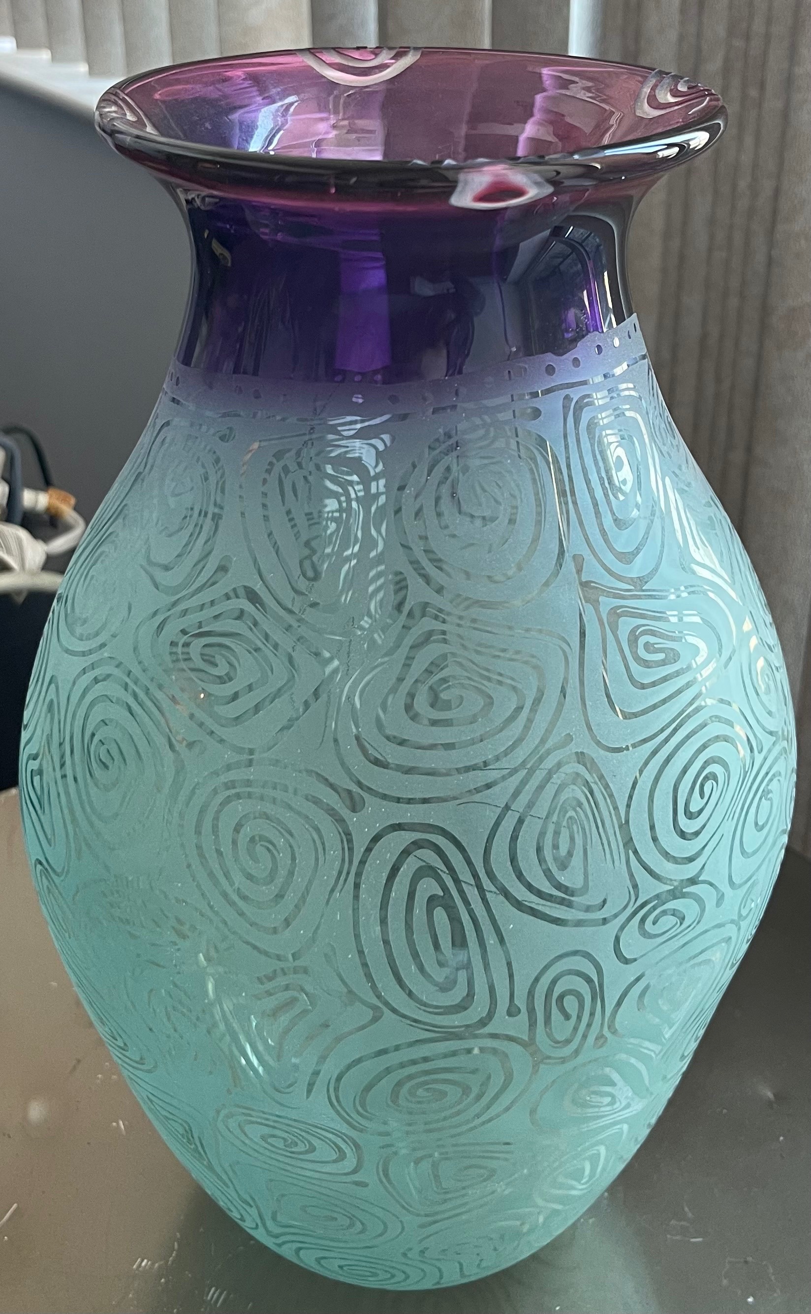 Signed Cheryl Takacs (Canada) Large 12.5" Art Glass Vase