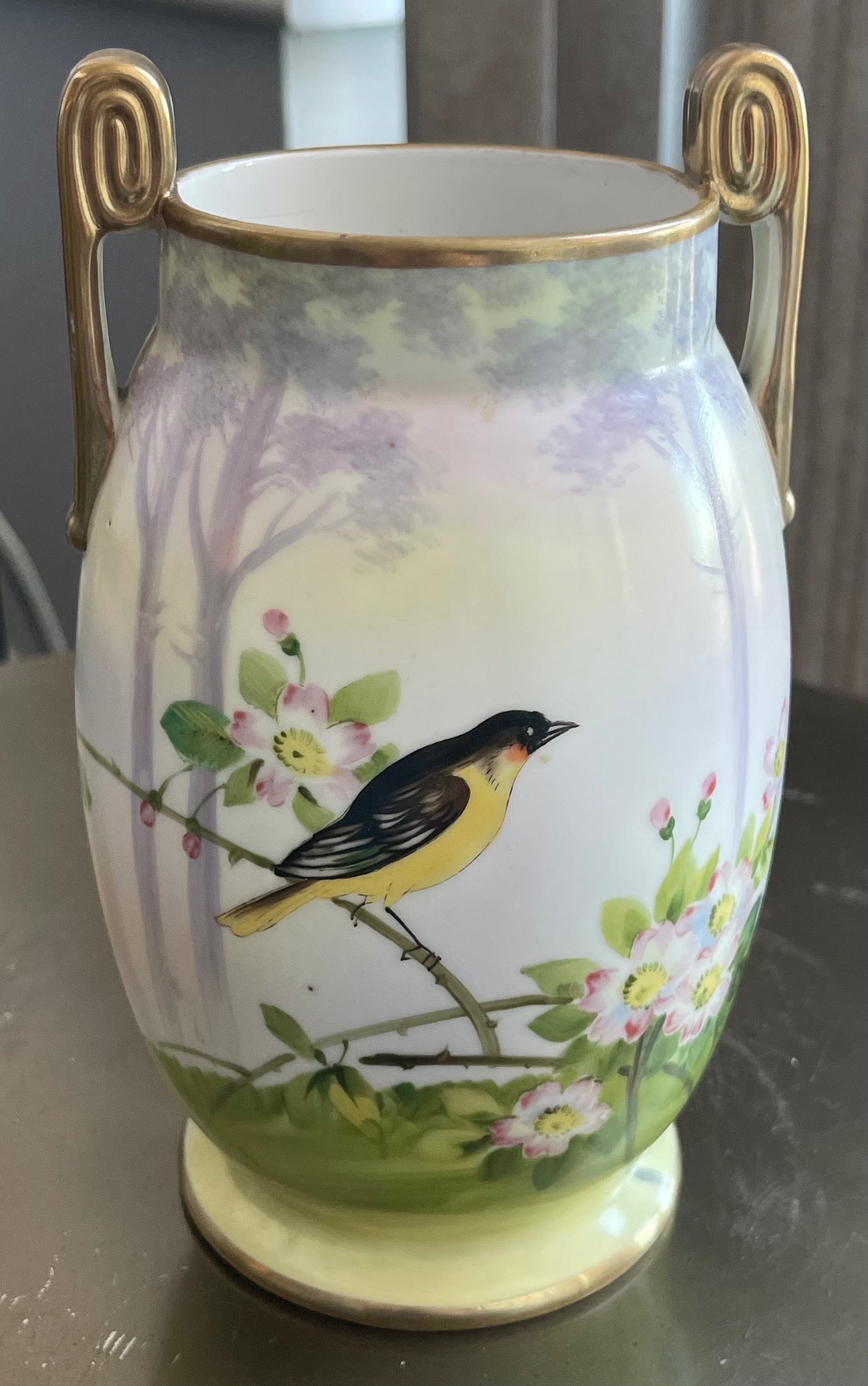 Antique Hand-Painted Nippon Bird Vase (7.25")