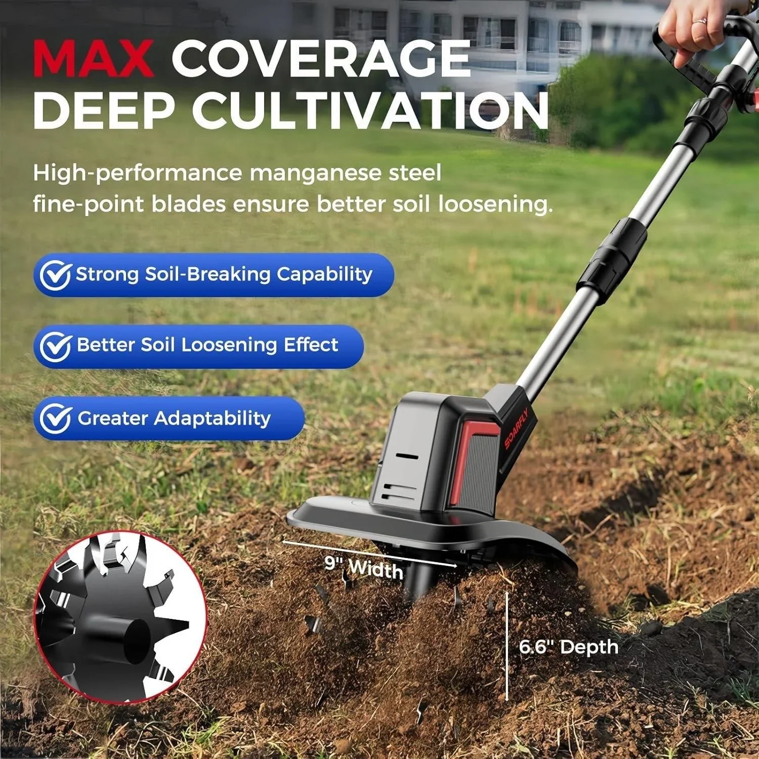 SOARFLY 20V Cordless Tiller Cultivator - Model TC-01 - photo 3