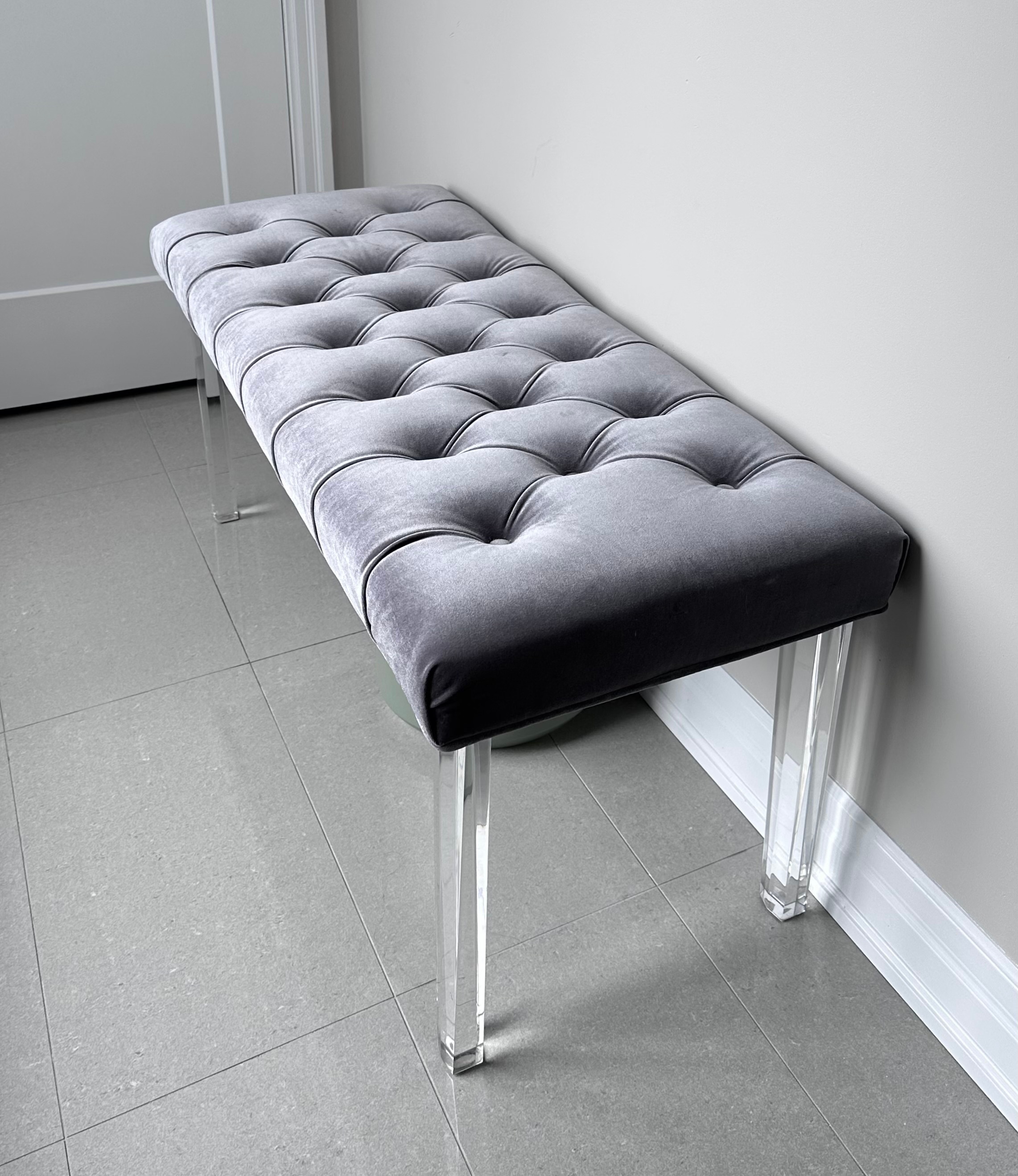 Mid-Century Tufted Bench with Lucite Legs
