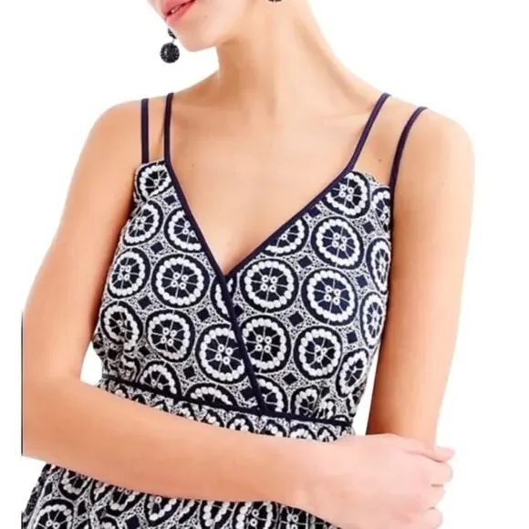 J.Crew Navy White Eyelet Midi Dress Size Small Double Strap - photo 3