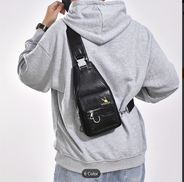 Weixier Black Faux Leather Sling Bag
